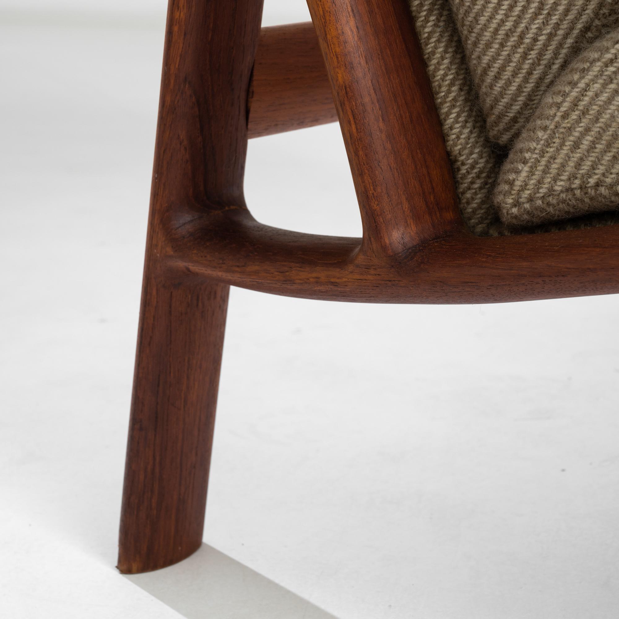 Danish Modern Corded Beige Upholstered Teak Armchair 1