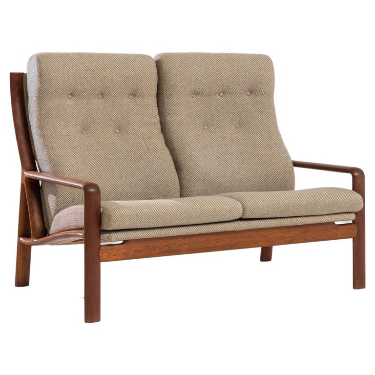 Curated visual reference: Visual Reference: Danish Modern Corded Beige Upholstered Teak Loveseat At 1Stdibs