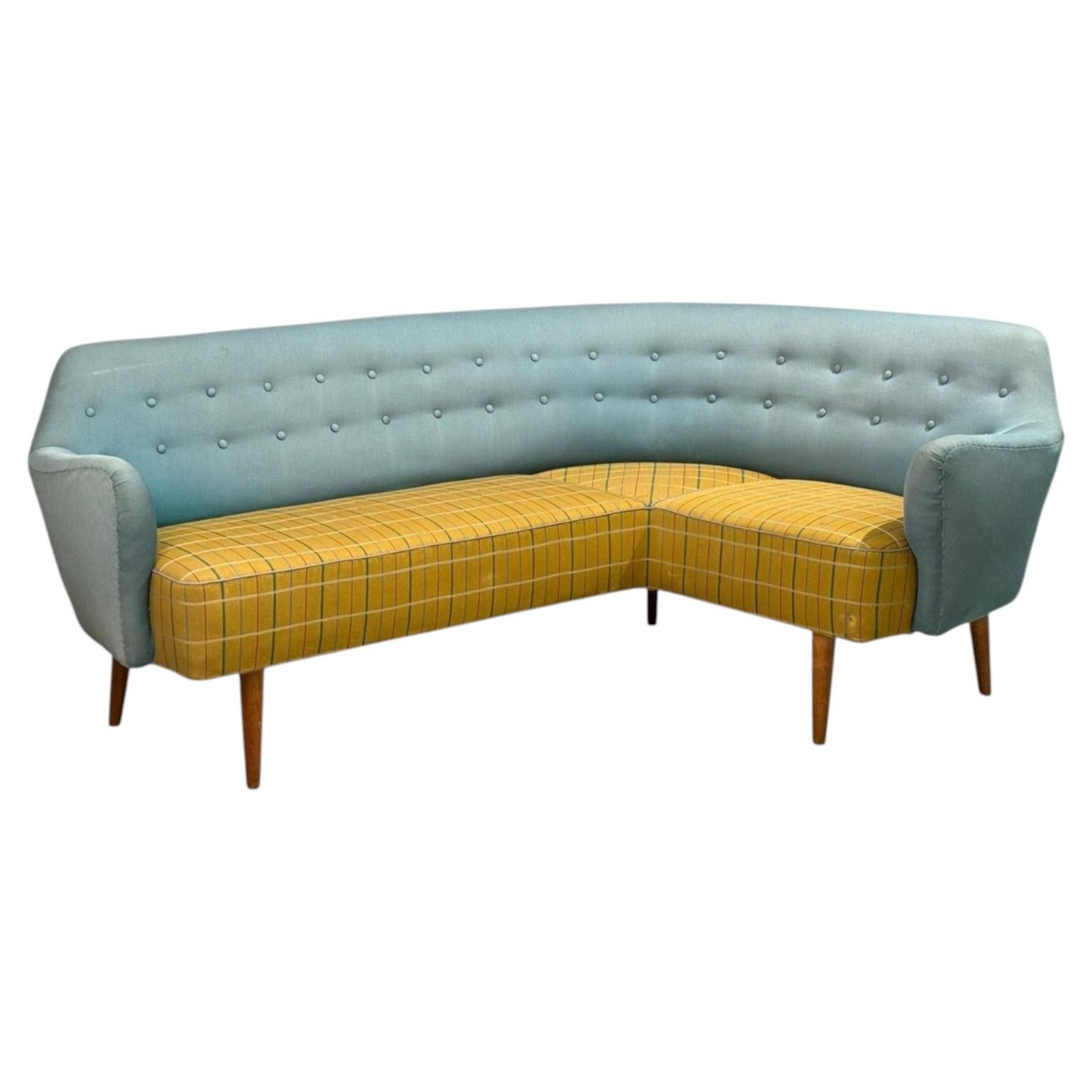Danish Modern, Corner Sofa, Fabric, Wood, Denmark, 1950s For Sale