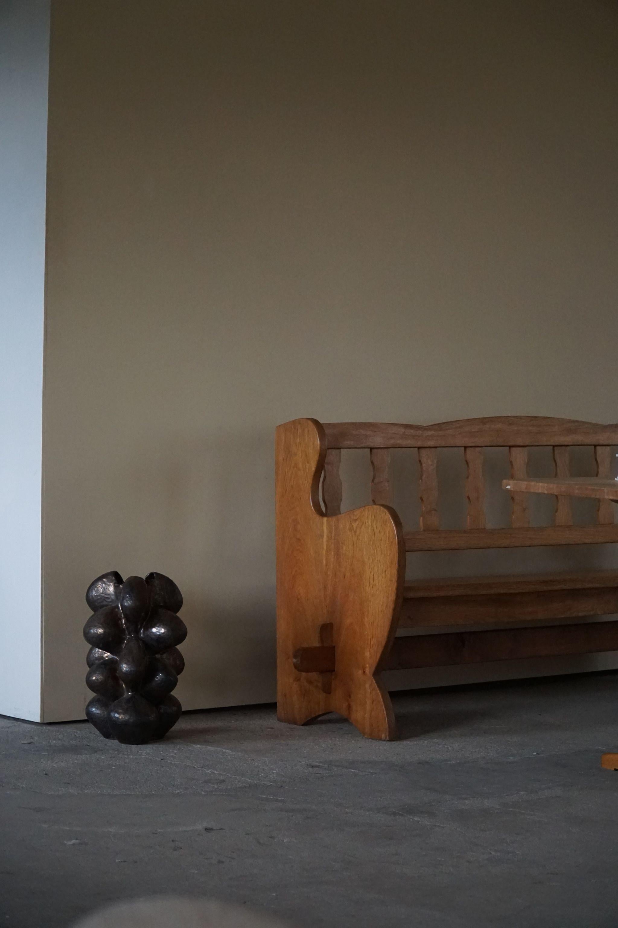 Danish Modern Curved Brutalist Bench in Solid Oak, Made in 1950s 13