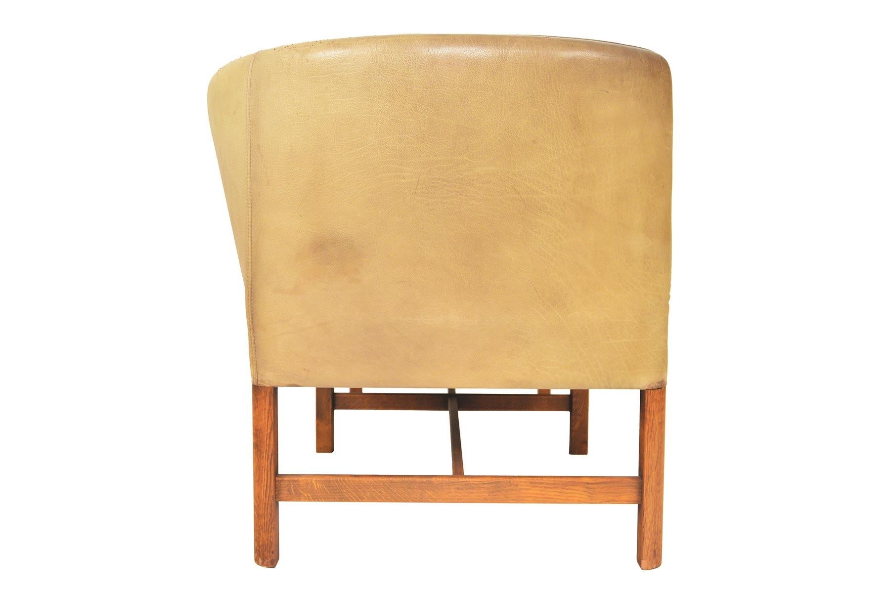 20th Century Danish Modern Curved Leather and Oak Loveseat