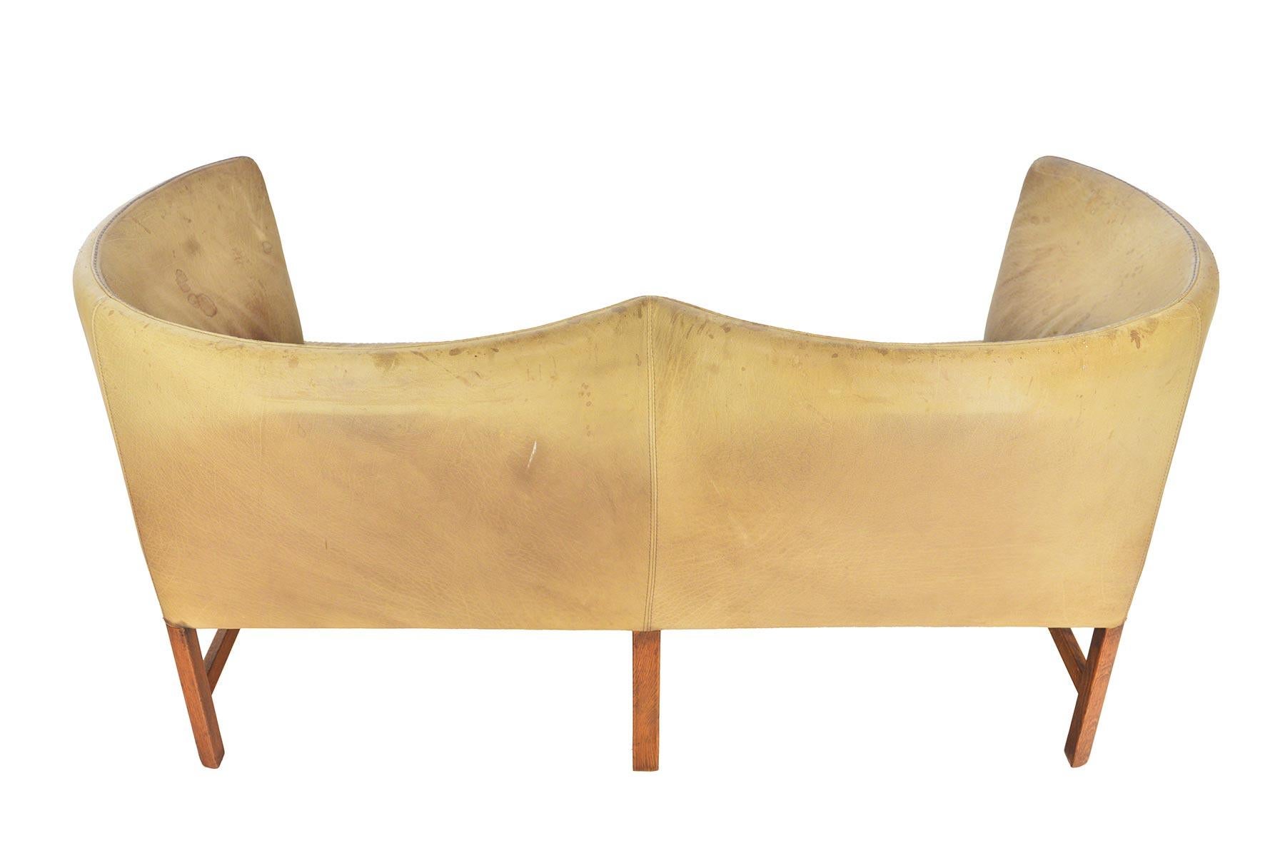 Danish Modern Curved Leather and Oak Loveseat 1