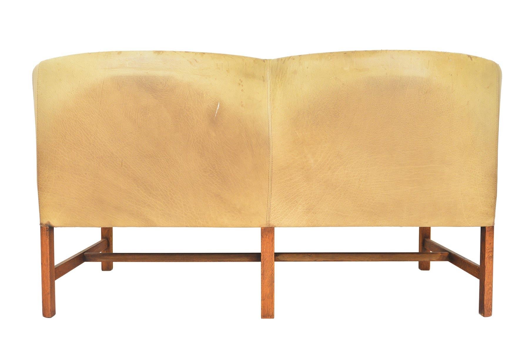 Danish Modern Curved Leather and Oak Loveseat 2