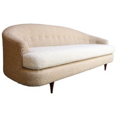 Danish Modern Curved Sofa in Teak and Two-Tone Bouclé by Selig