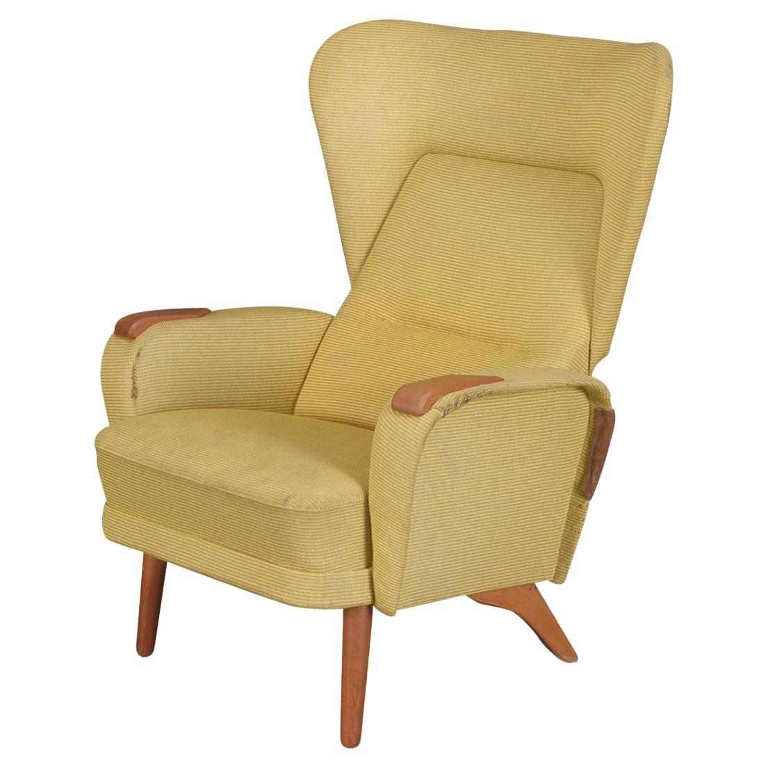 Danish Modern Curvy Wingback Chair in Teak + Yellow Wool