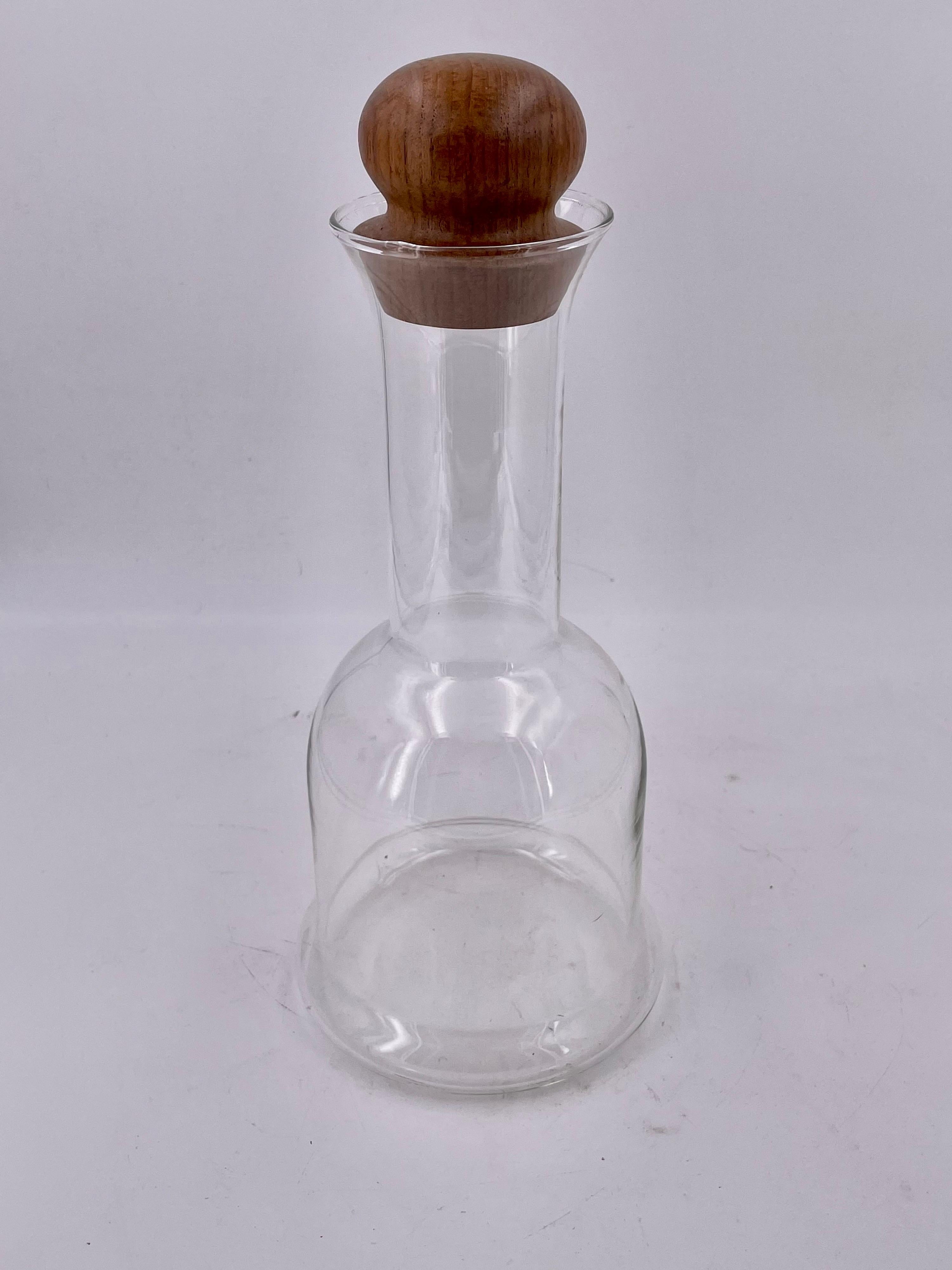 Beautiful glass wine carafe decanter designed by Gunnar Cyren, circa 1960s in excellent condition never used with solid teak stopper.