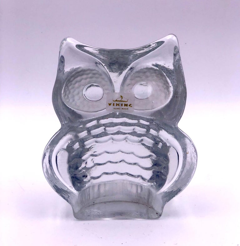 Danish Modern Decorative Glass Owl Sculpture by Viking For Sale at