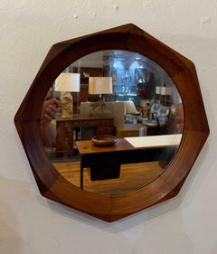 Danish Modern Designer Rosewood Octagon Mirror, Denmark 1950's