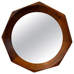 Danish Modern Designer Rosewood Octagon Mirror, Denmark 1950's