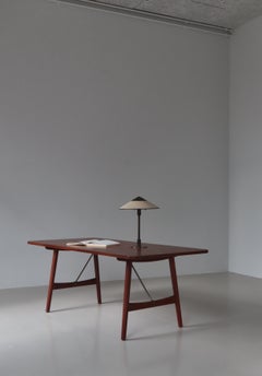 Danish Modern Desk / Dining Table by Børge Mogensen in Teakwood & Brass, 1950s