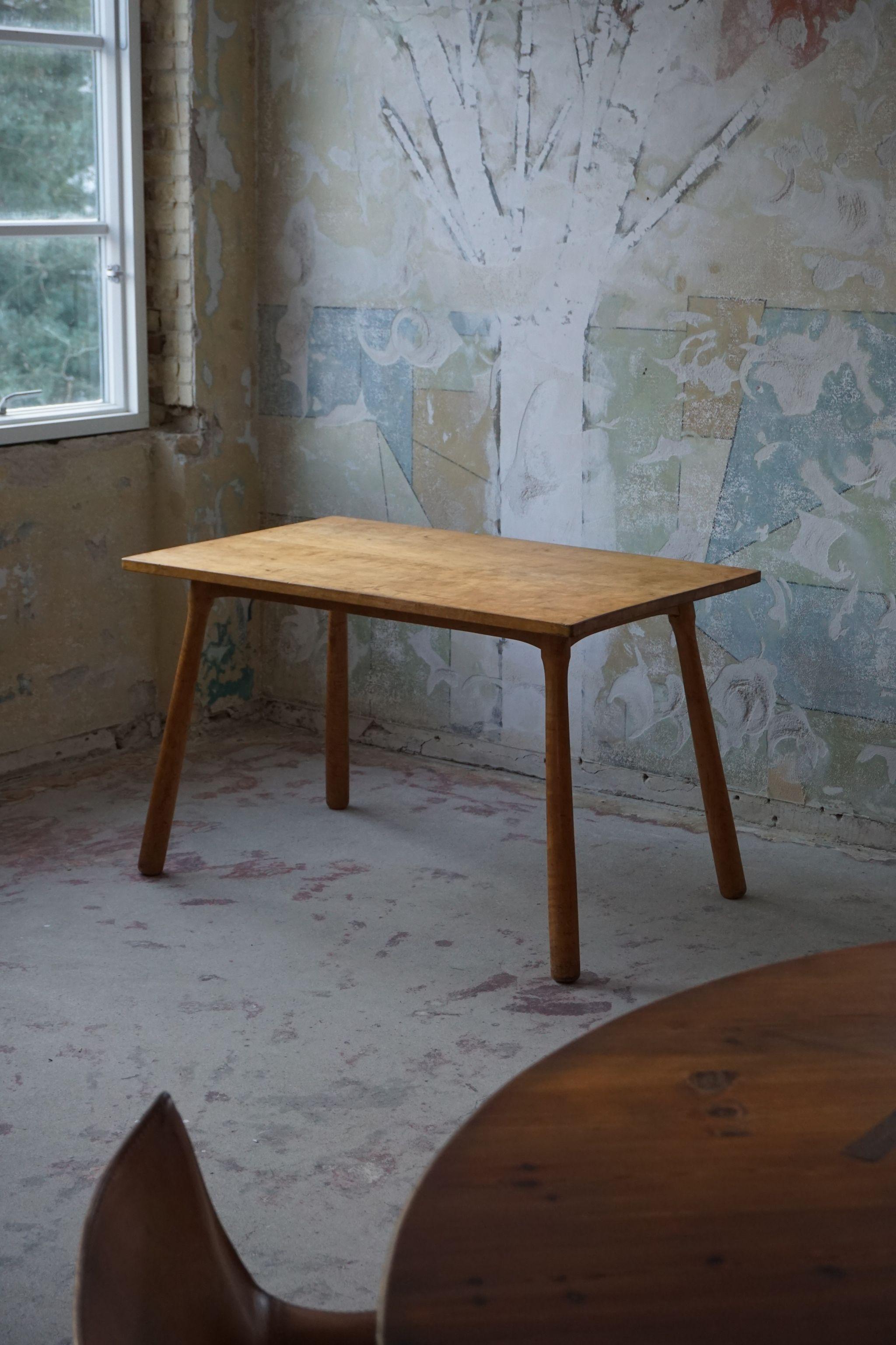 Danish Modern Desk / Dining Table in Birch Attributed to Philip Arctander, 1940s 6