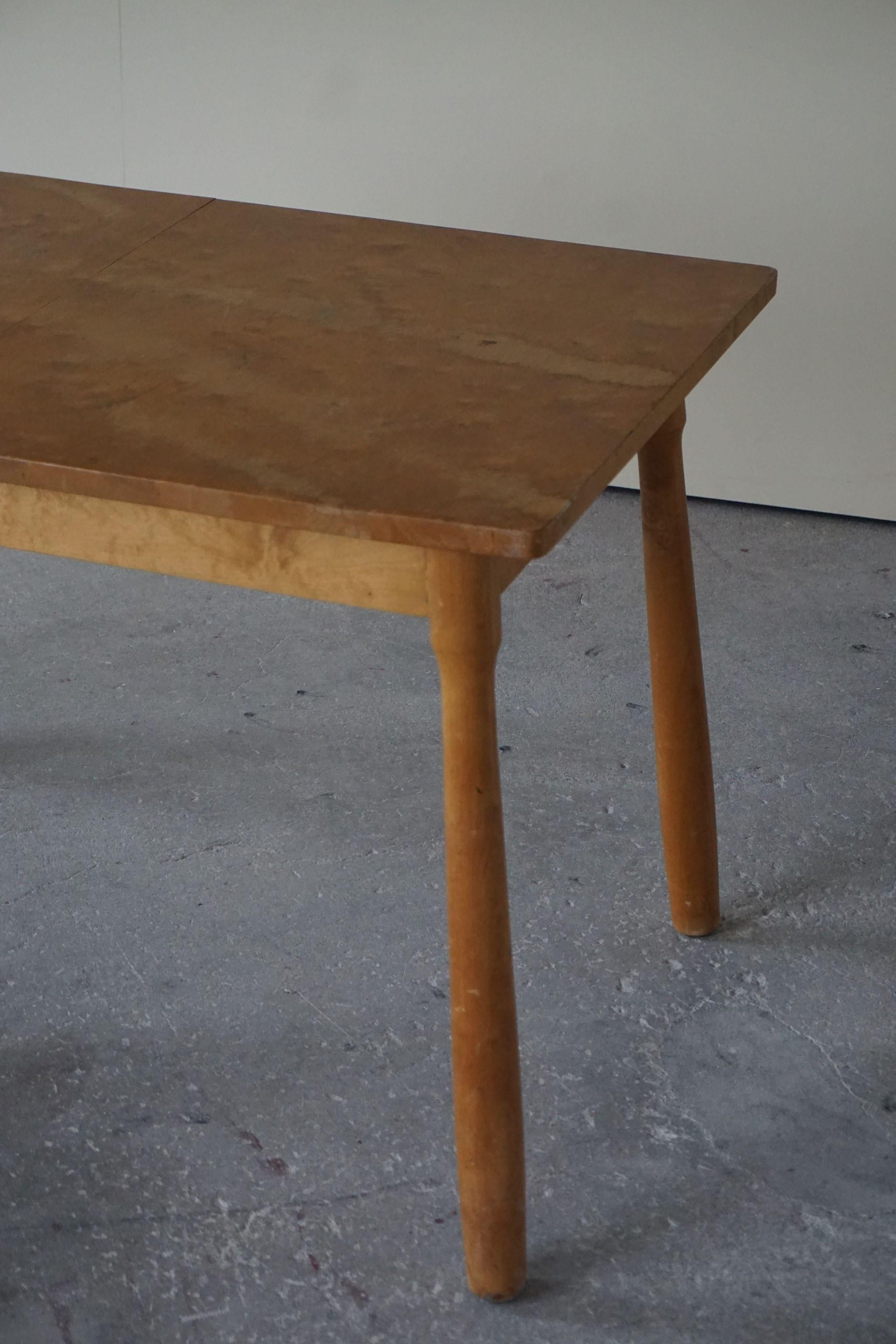 Danish Modern Desk / Dining Table in Birch Attributed to Philip Arctander, 1940s In Fair Condition In Odense, DK