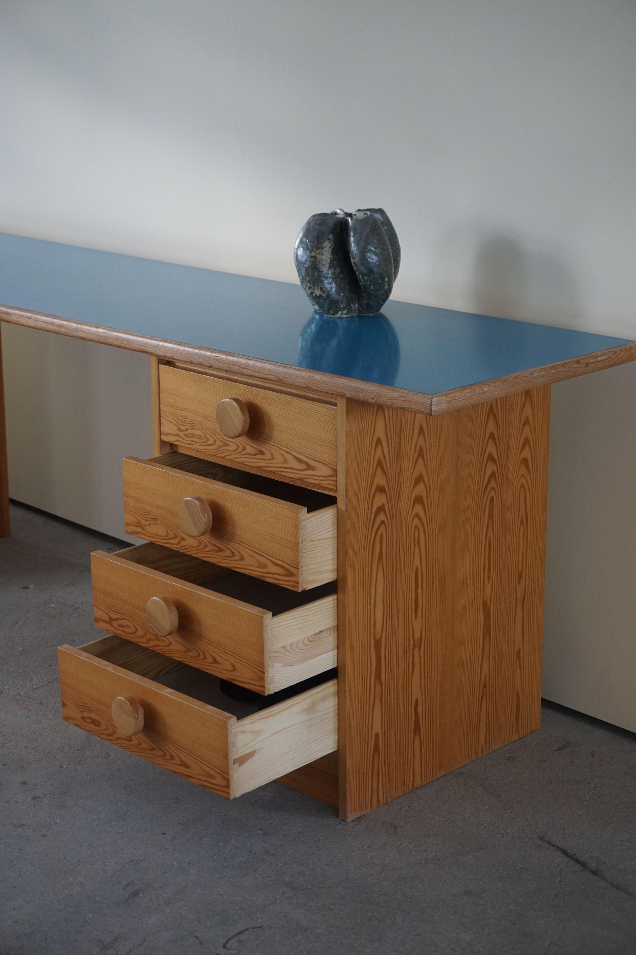 Danish Modern Desk in Pine and Blue Formica, 1970s In Good Condition In Odense, DK