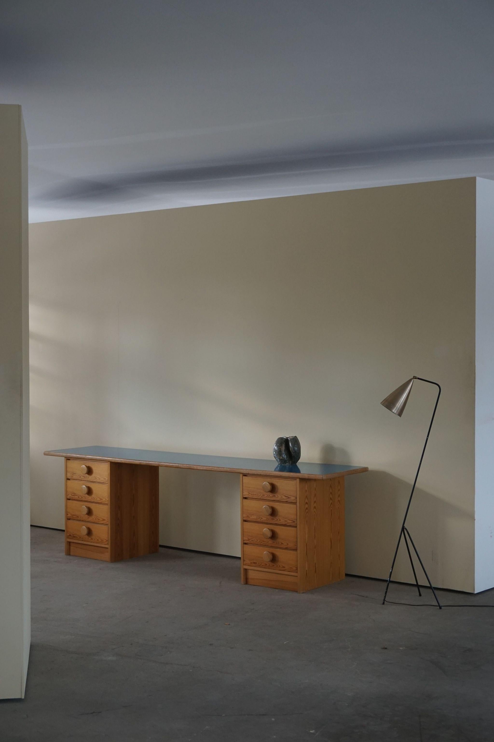 Late 20th Century Danish Modern Desk in Pine and Blue Formica, 1970s