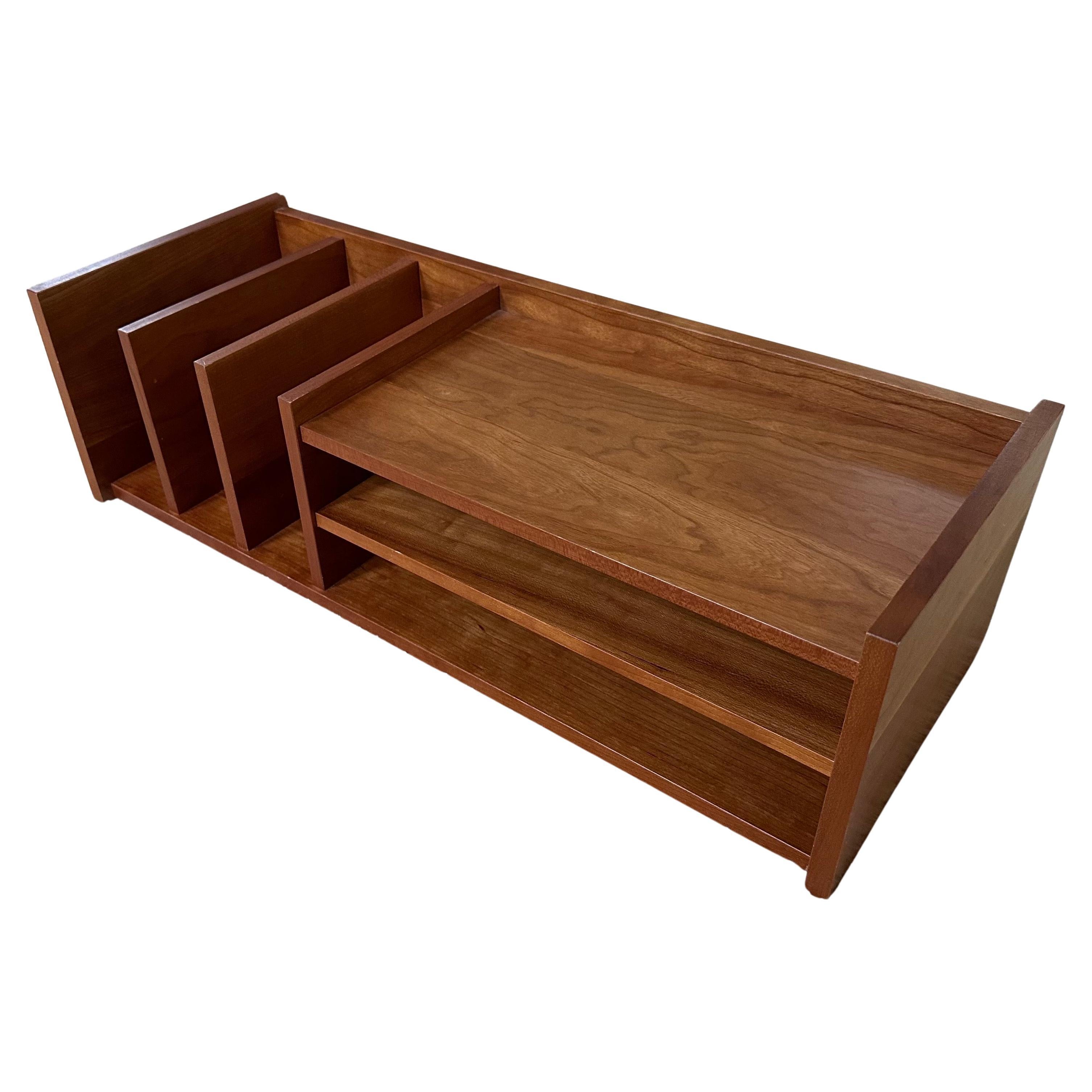 Very functional Danish modern cherry veneer desk organizer / letter tray, circa 1970s. The piece is in excellent condition and measures 24