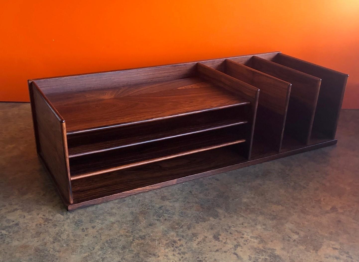 Danish Modern Desk Organizer or Letter Tray in Rosewood by Georg Petersens In Good Condition In San Diego, CA