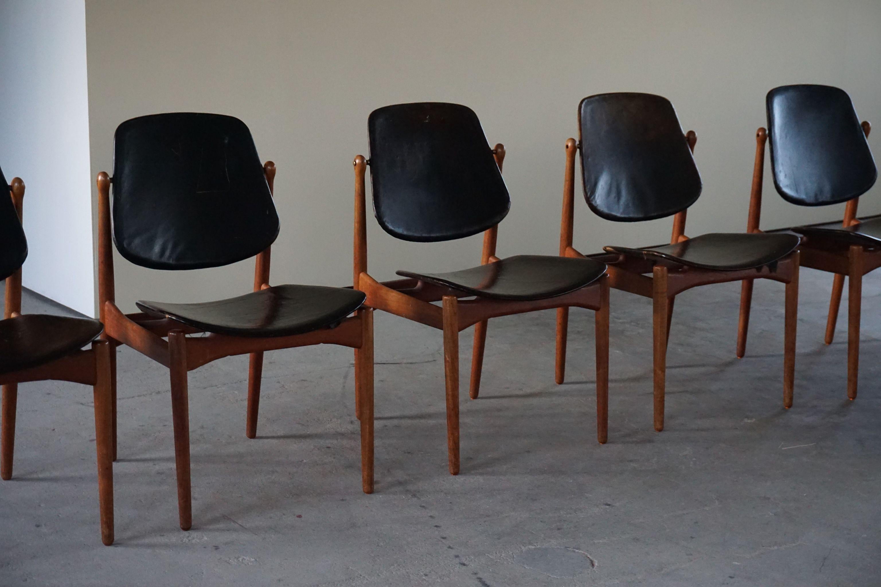 Leather Danish Modern Dining Chairs by Arne Vodder for France & Søn, Set of 5