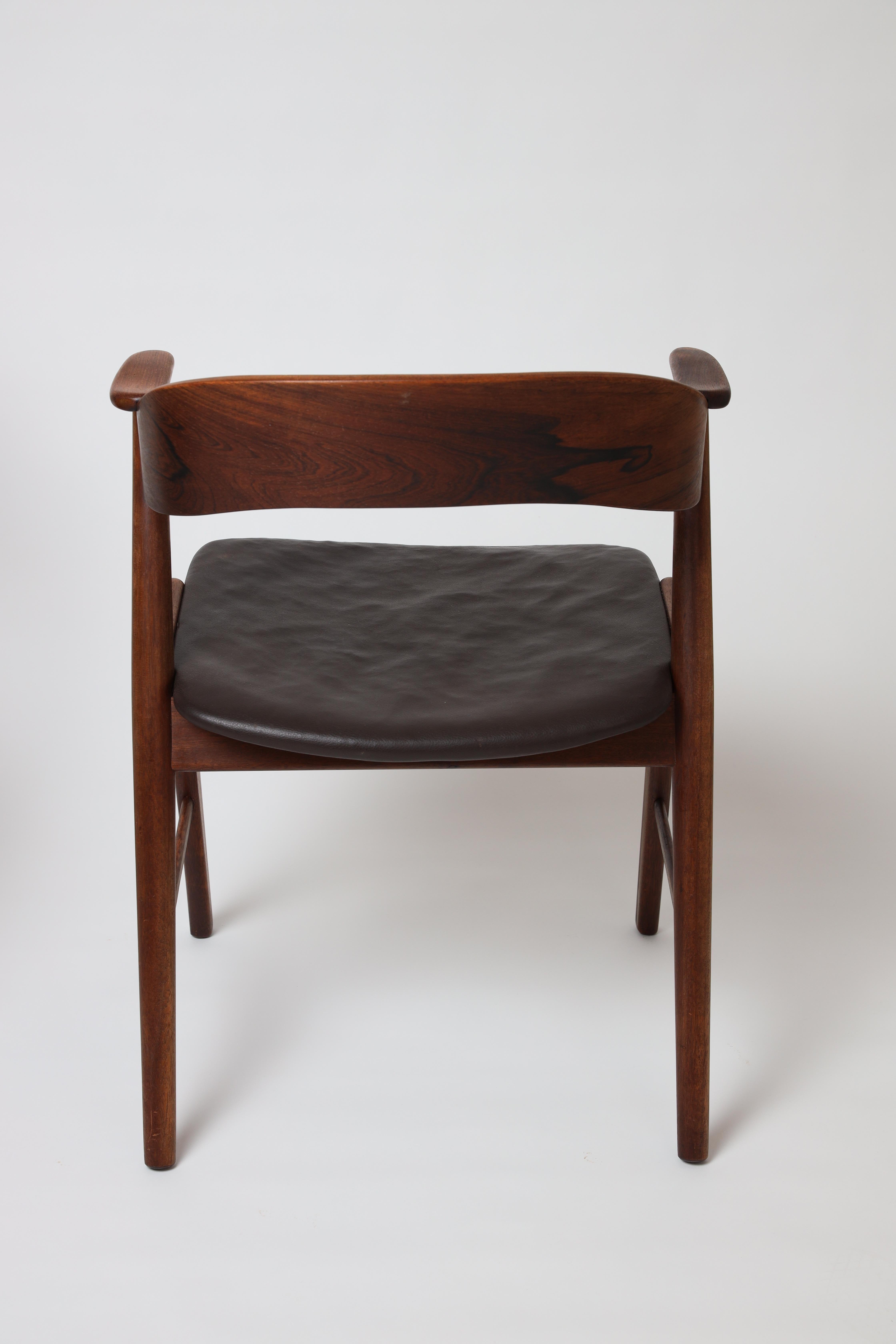 Leather Danish Modern Dining Chairs by Kai Kristiansen for Korup, Model 32 in Rosewood