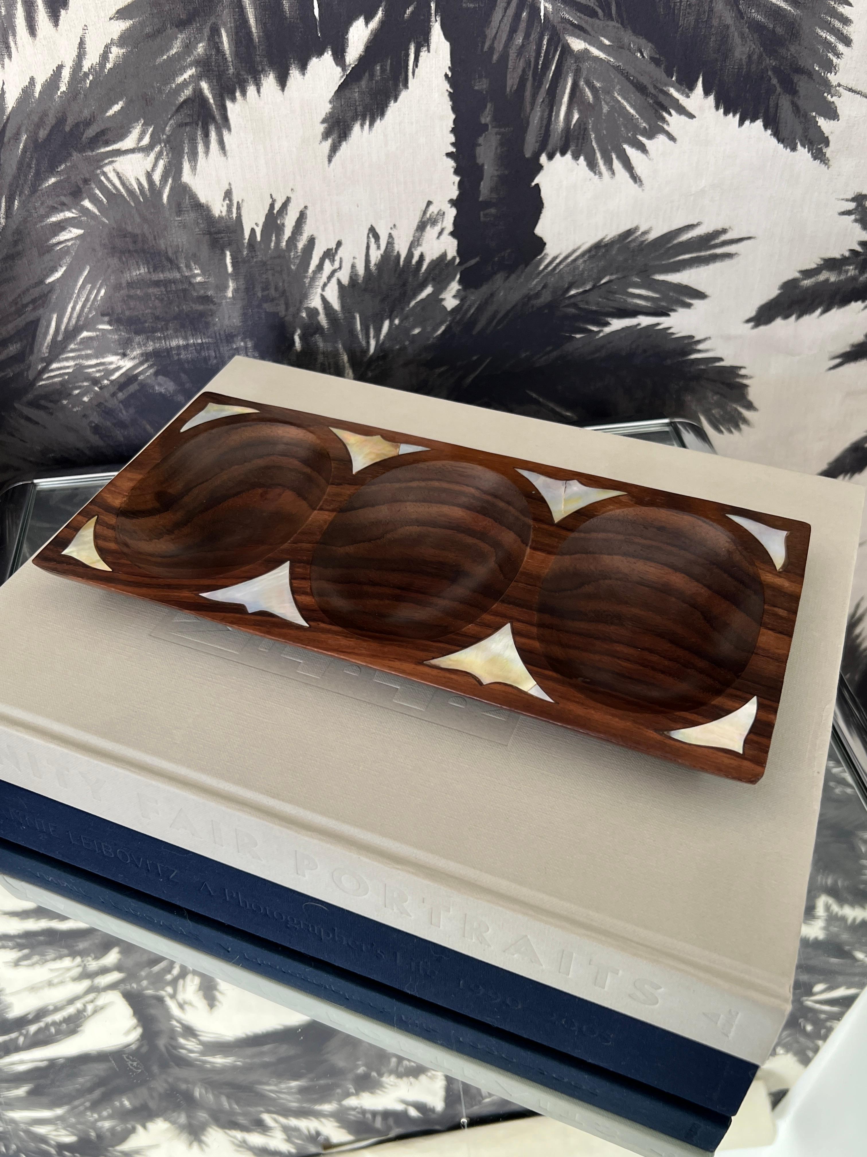 Mid-Century Modern Danish Modern Divided Tray in Rosewood with Mother of Pearl Inlays, c. 1960's For Sale