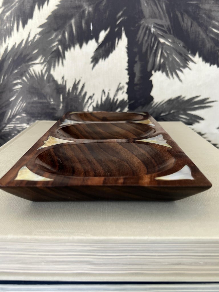 Mid-20th Century Danish Modern Divided Tray in Rosewood with Mother of Pearl Inlays, c. 1960's For Sale