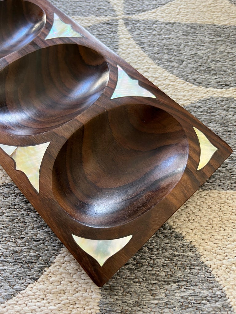 Danish Modern Divided Tray in Rosewood with Mother of Pearl Inlays, c. 1960's For Sale 1