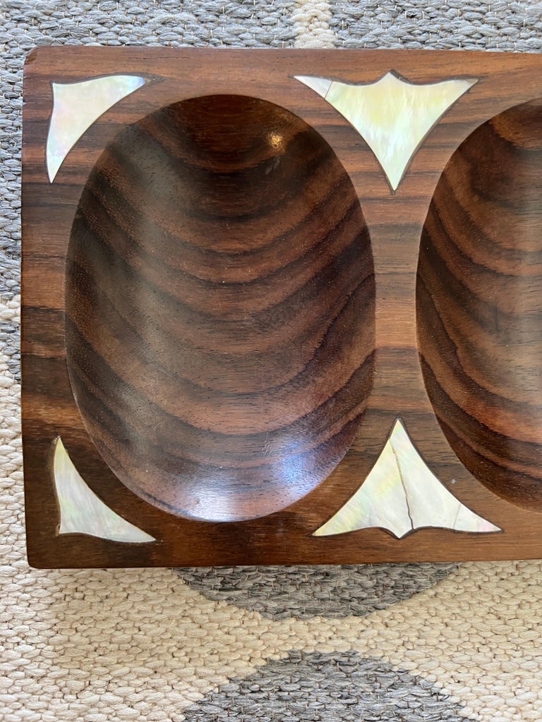 Danish Modern Divided Tray in Rosewood with Mother of Pearl Inlays, c. 1960's For Sale 2