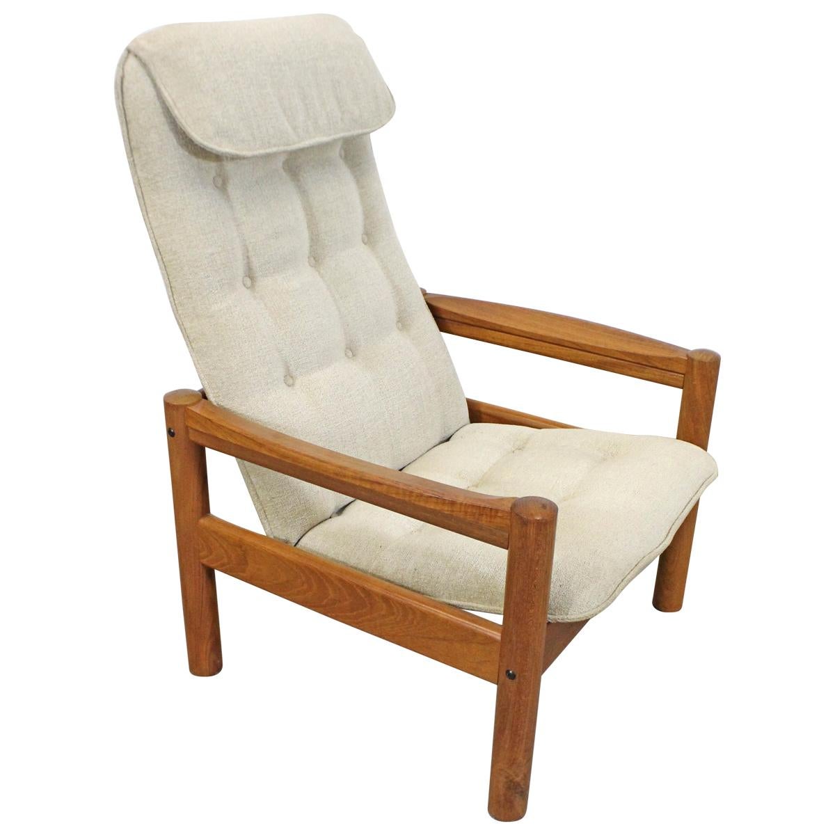 Danish Modern Domino Mobler Tufted High-Back Teak Lounge Chair