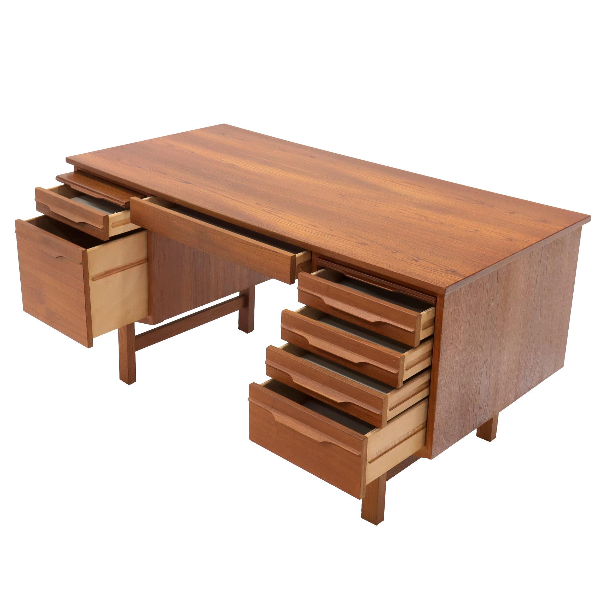 Danish Modern Double Pedestal Teak Desk Writing Table