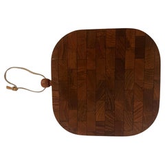 Danish Modern Double Sided Solid Teak Butcher Block Cutting Board Tray