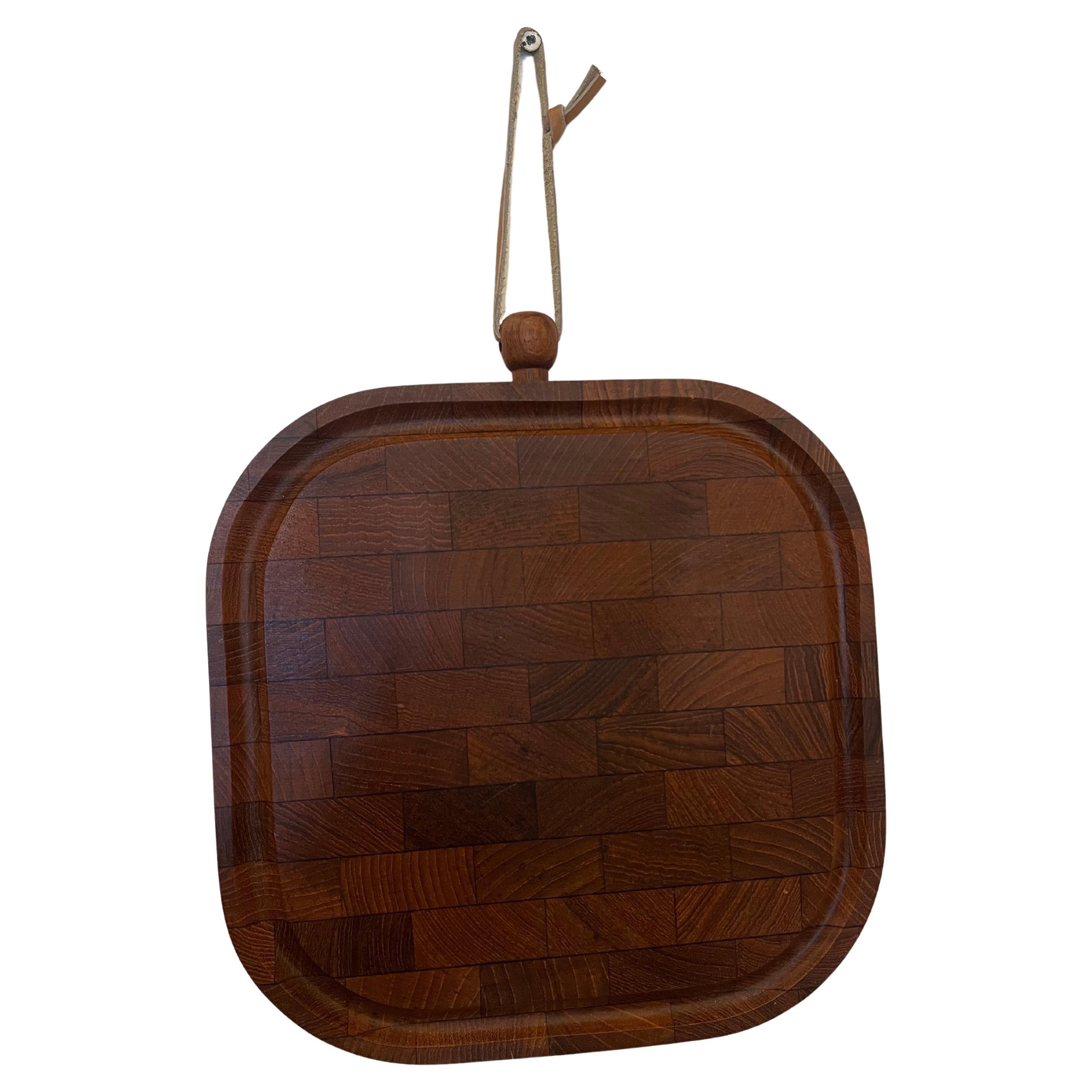 Scandinavian Modern Danish Modern Double Sided Solid Teak Butcher Block Cutting Board Tray For Sale