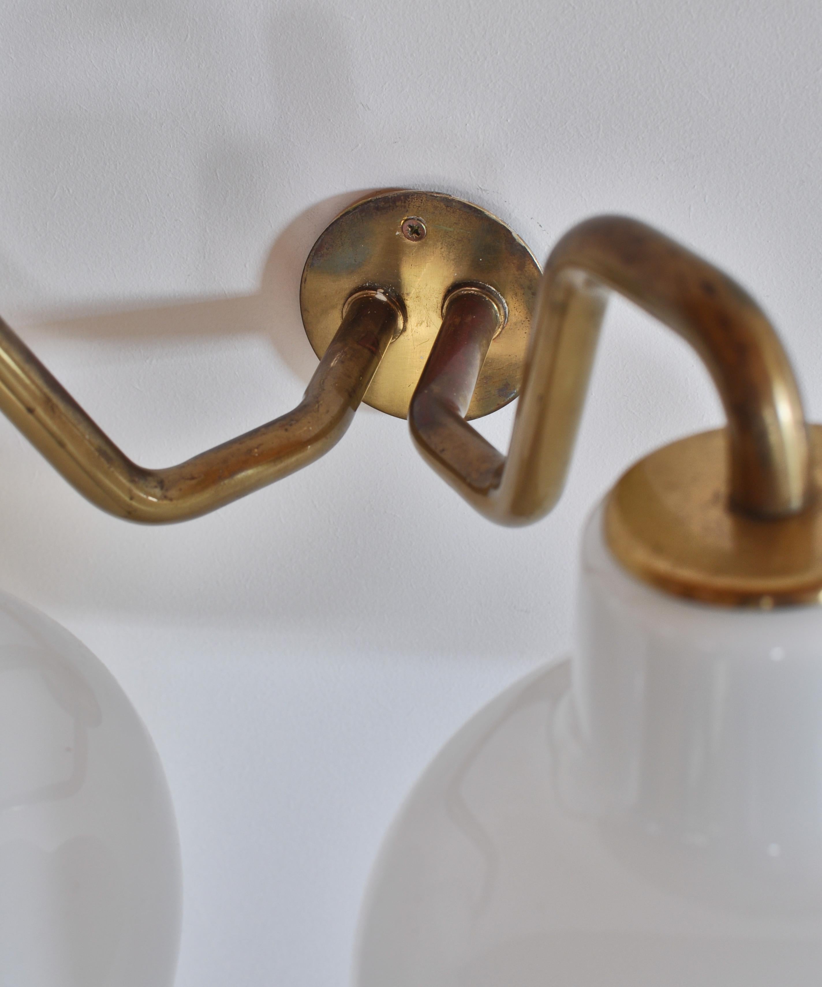 Danish Modern Double Wall Lamp by Vilhelm Lauritzen in Brass and Opal Glass 6