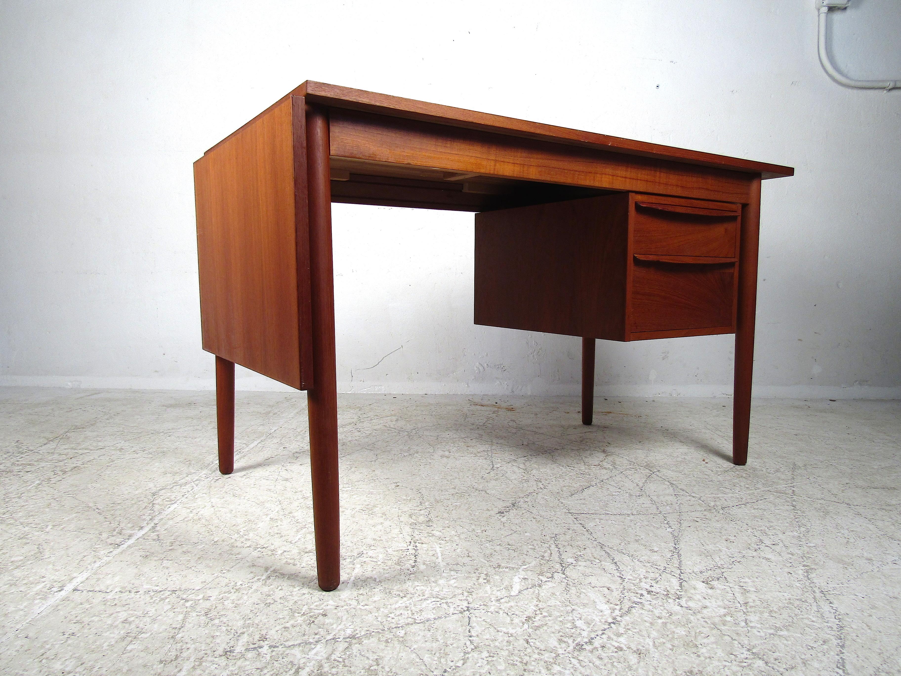 Scandinavian Danish Modern Drop-Leaf Desk with Finished Back