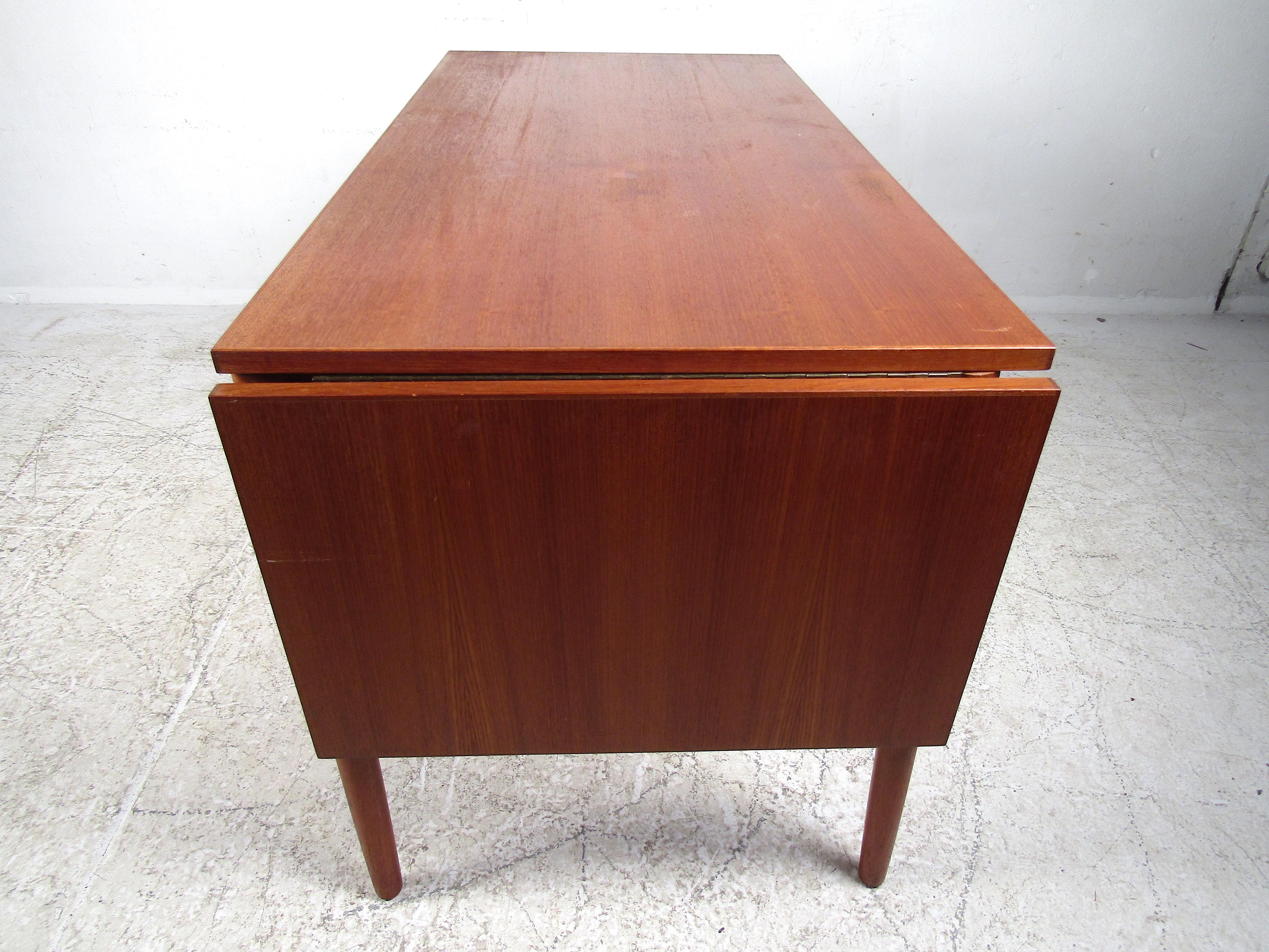 Danish Modern Drop-Leaf Desk with Finished Back In Fair Condition In Brooklyn, NY