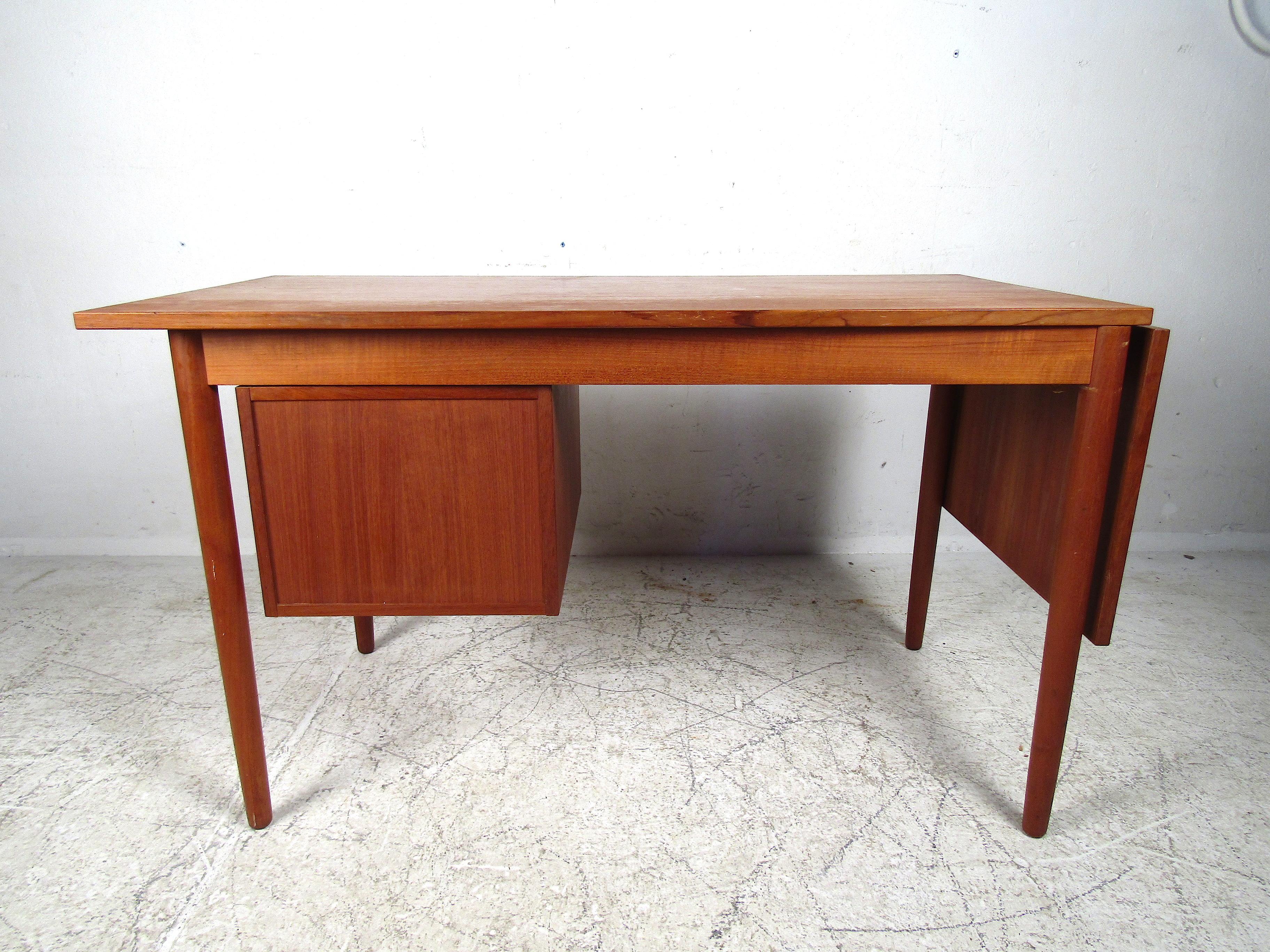 20th Century Danish Modern Drop-Leaf Desk with Finished Back