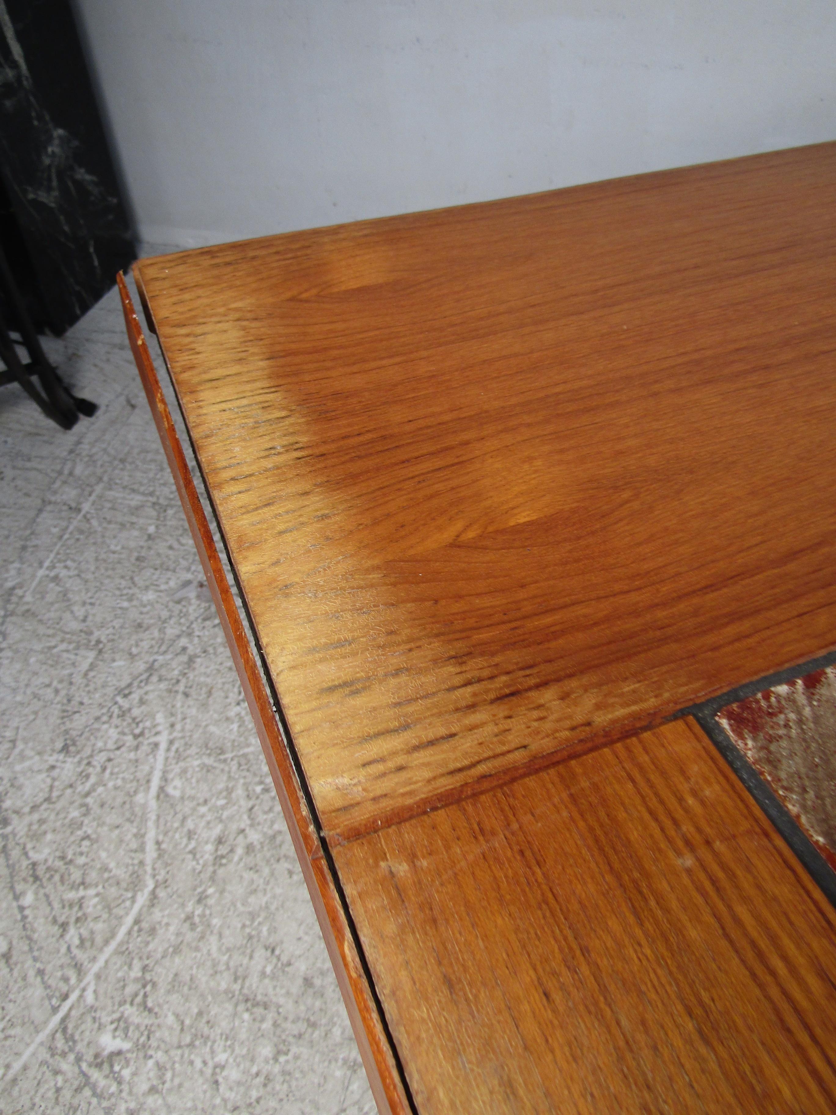 Danish Modern Drop-Leaf Dining Table with Tile Inlays For Sale 1