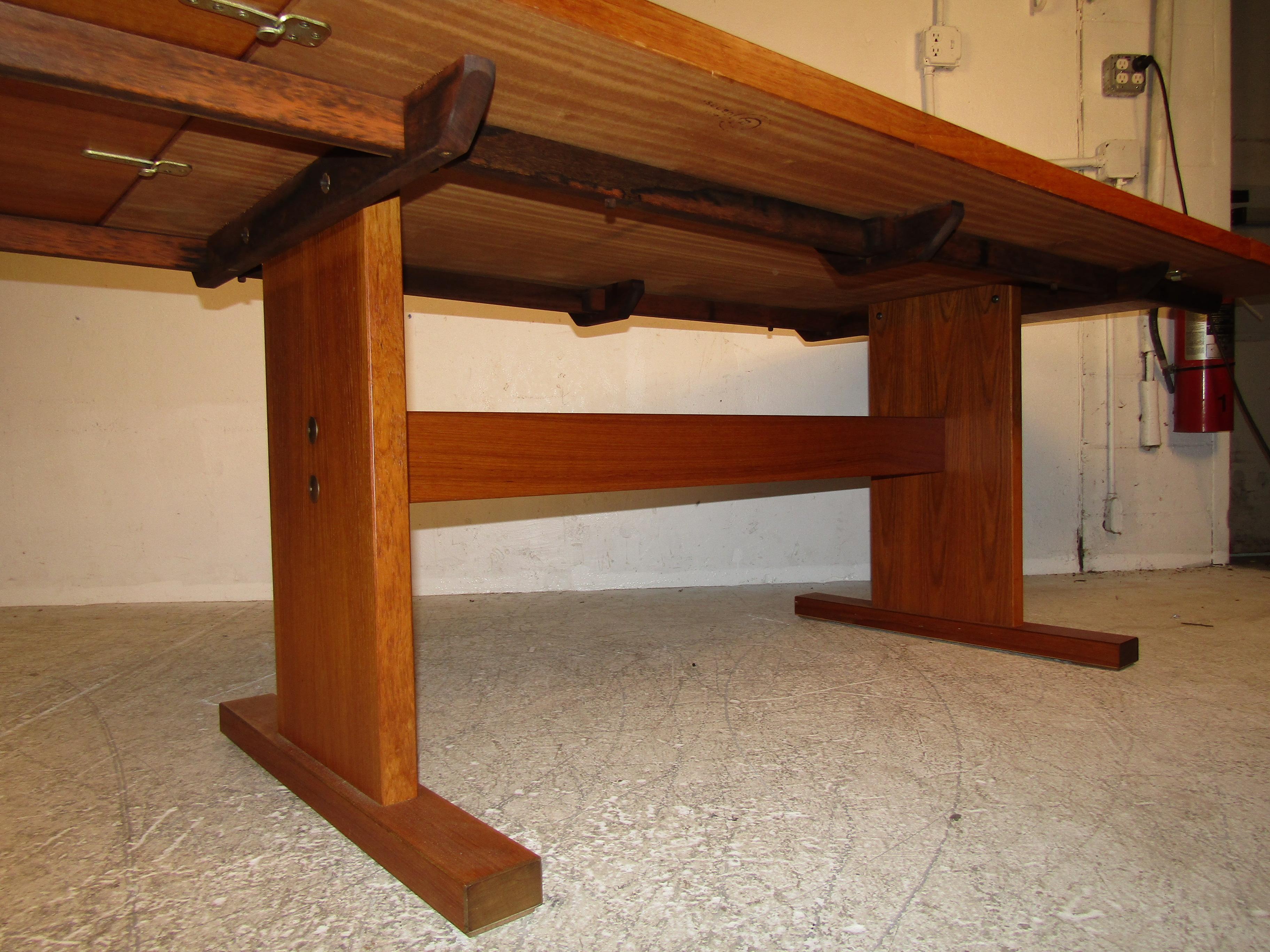 Veneer Danish Modern Drop-Leaf Dining Table with Tile Inlays For Sale
