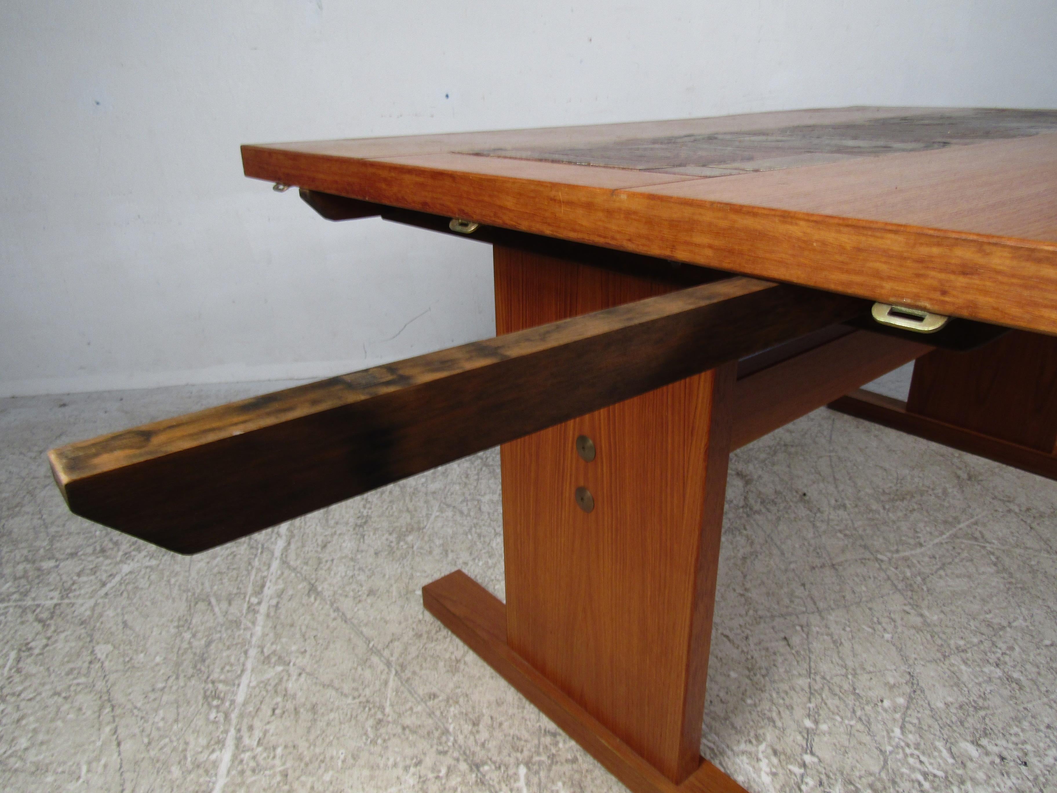20th Century Danish Modern Drop-Leaf Dining Table with Tile Inlays For Sale