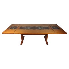 Retro Danish Modern Drop-Leaf Dining Table with Tile Inlays