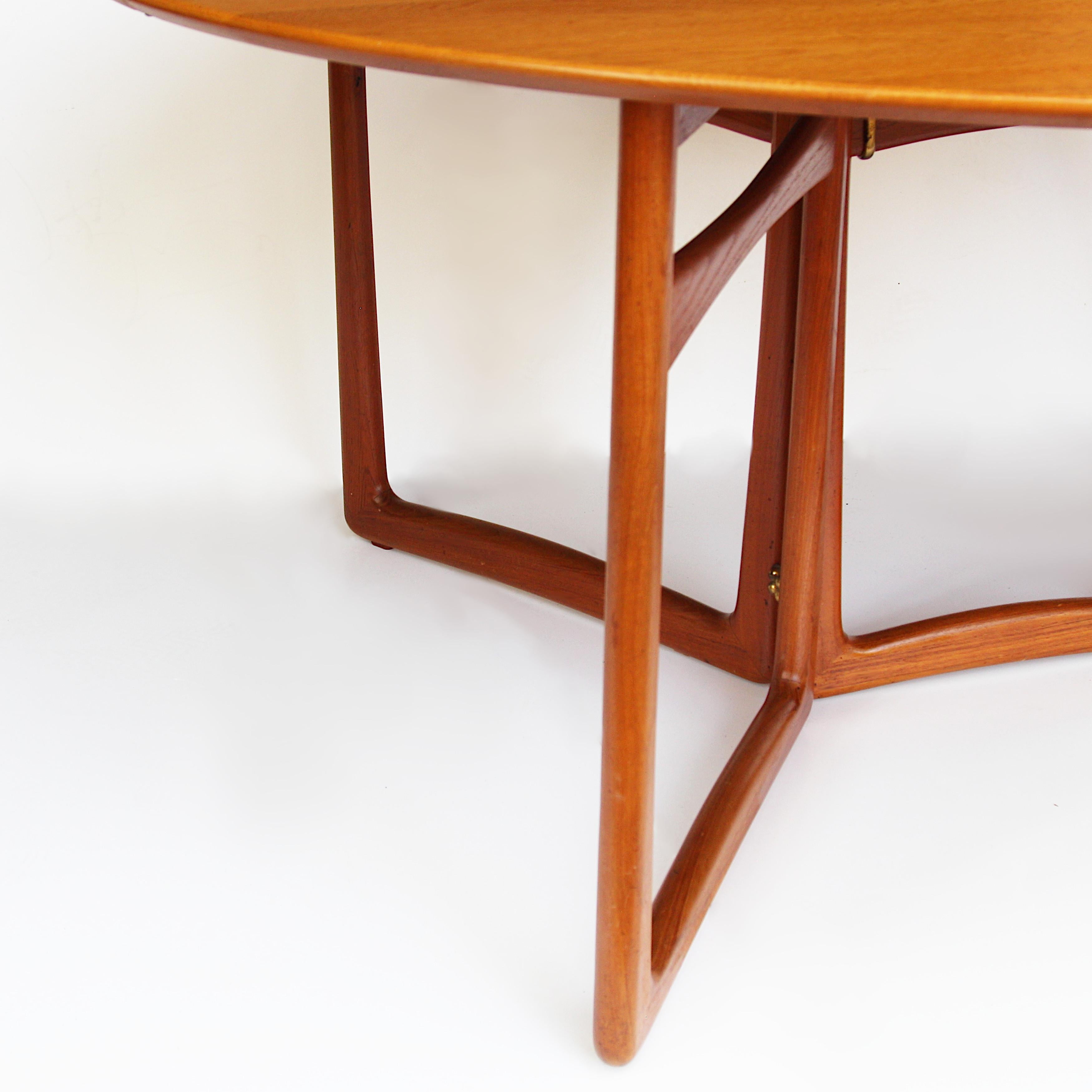 Brass Danish Modern Drop-Leaf Oval Teak Dining Table by Peter Hvidt for France & Son