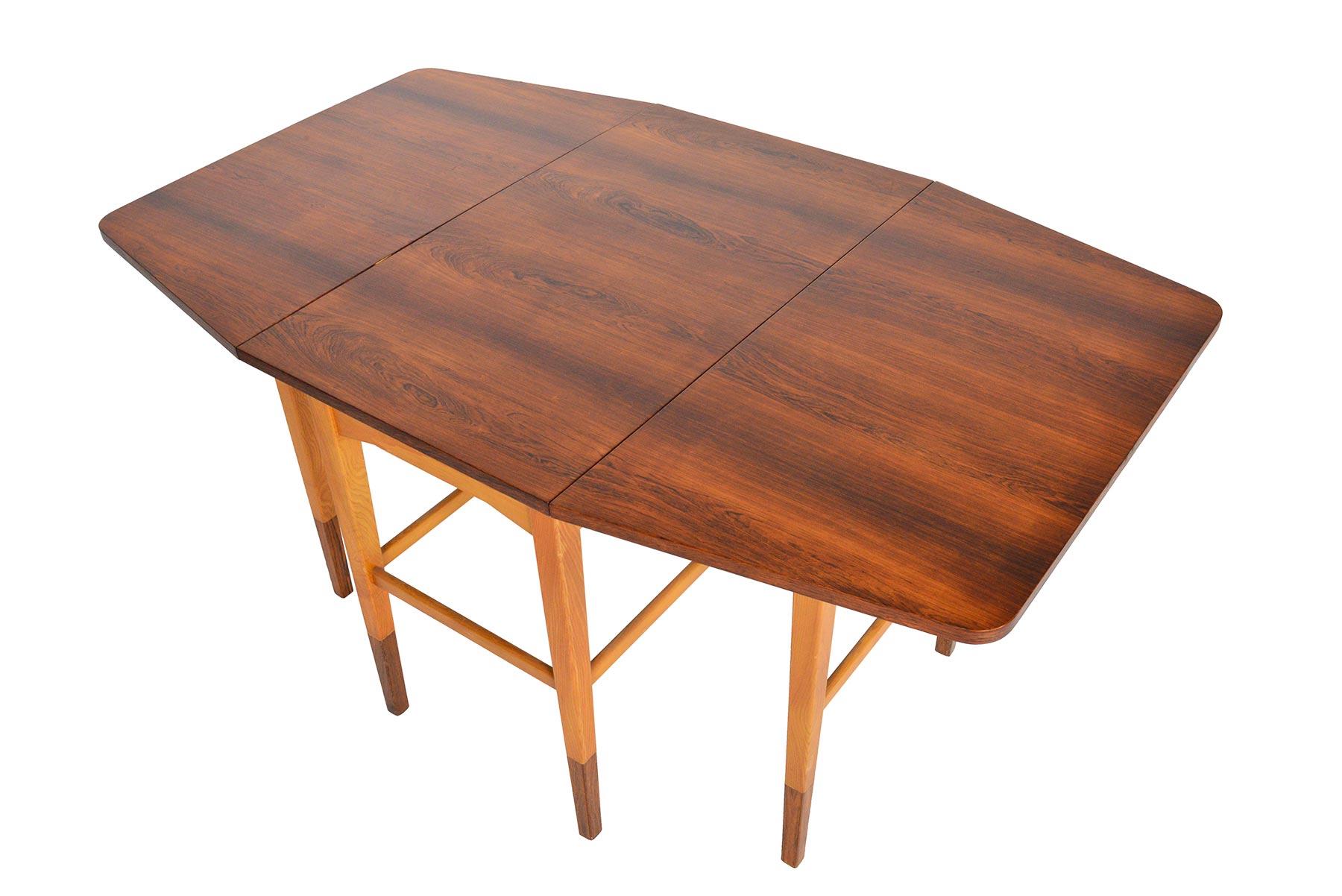 Scandinavian Modern Danish Modern Drop Leaf Rosewood and Oak Console Table