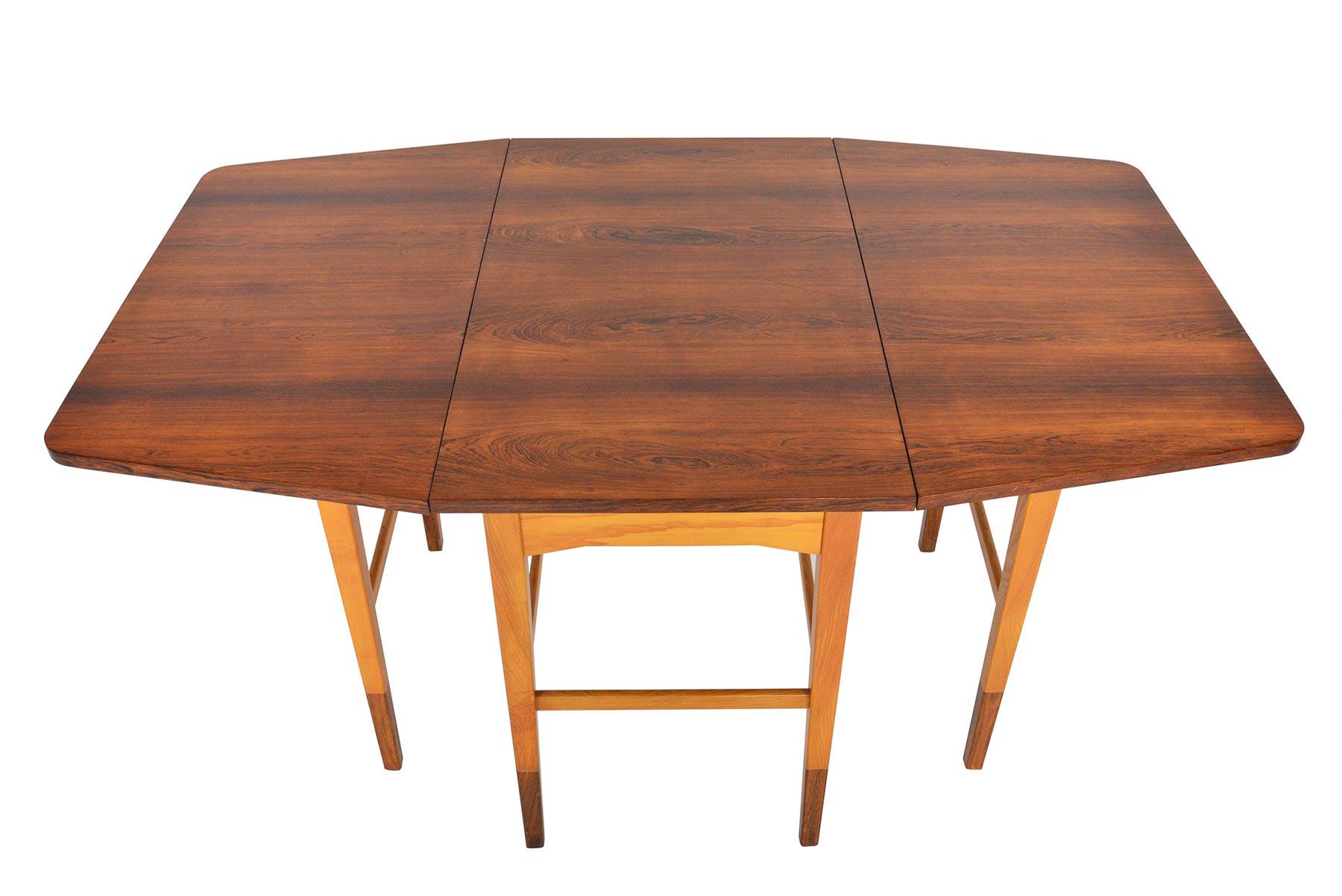 20th Century Danish Modern Drop Leaf Rosewood and Oak Console Table