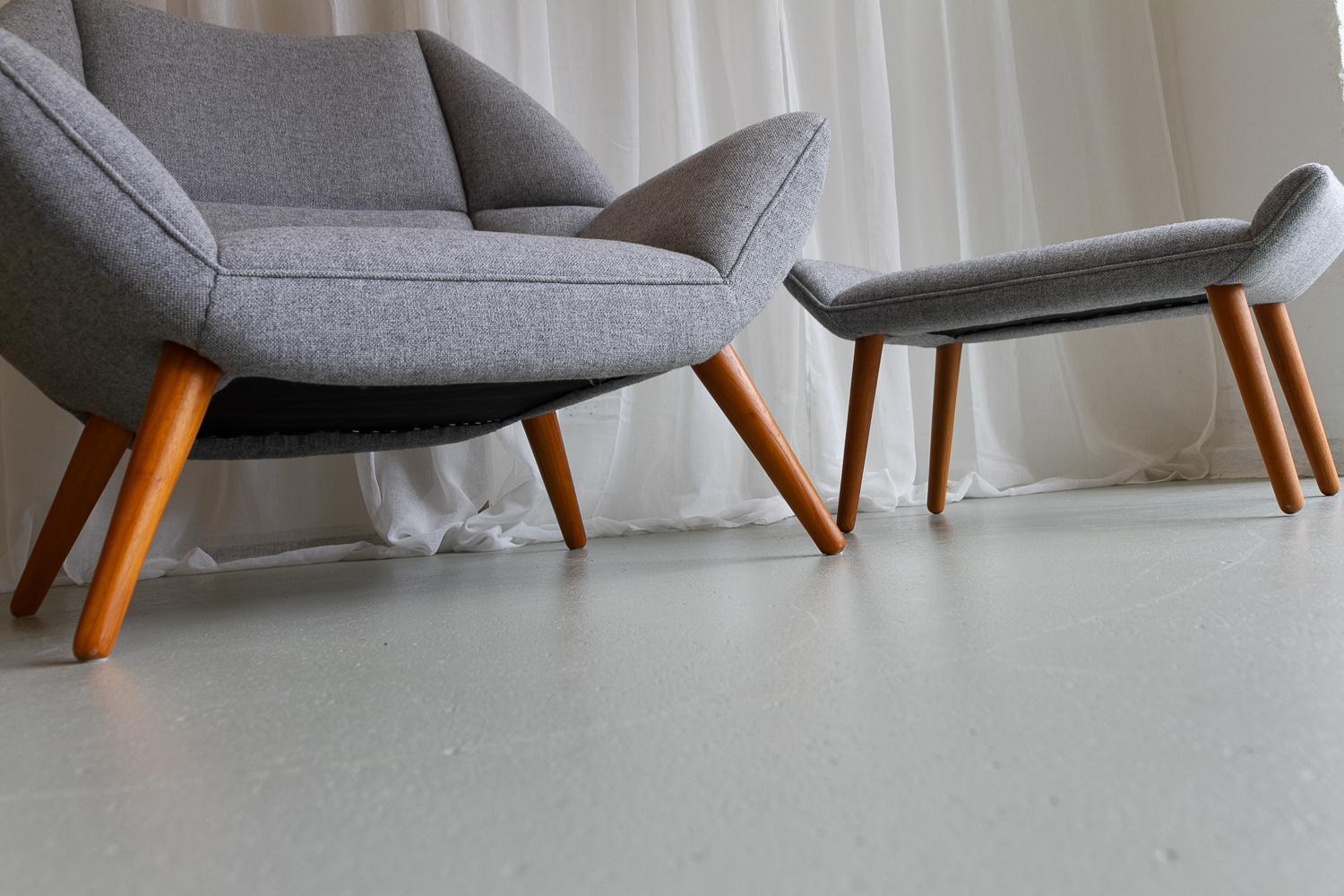 Danish Modern Easy Chair and Stool Model 12 by Kurt Østervig, 2010s. For Sale 4