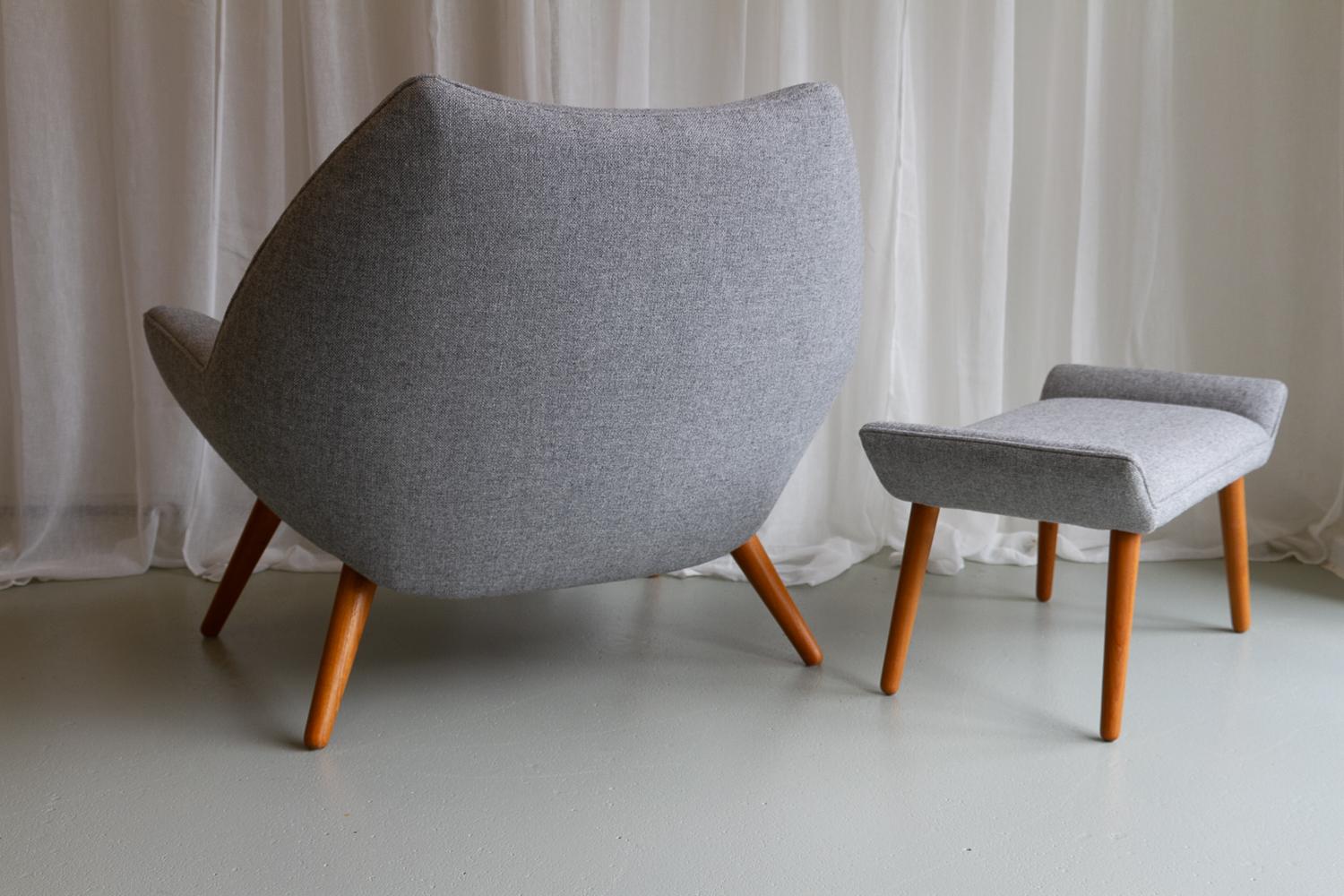 Danish Modern Easy Chair and Stool Model 12 by Kurt Østervig, 2010s. For Sale 7