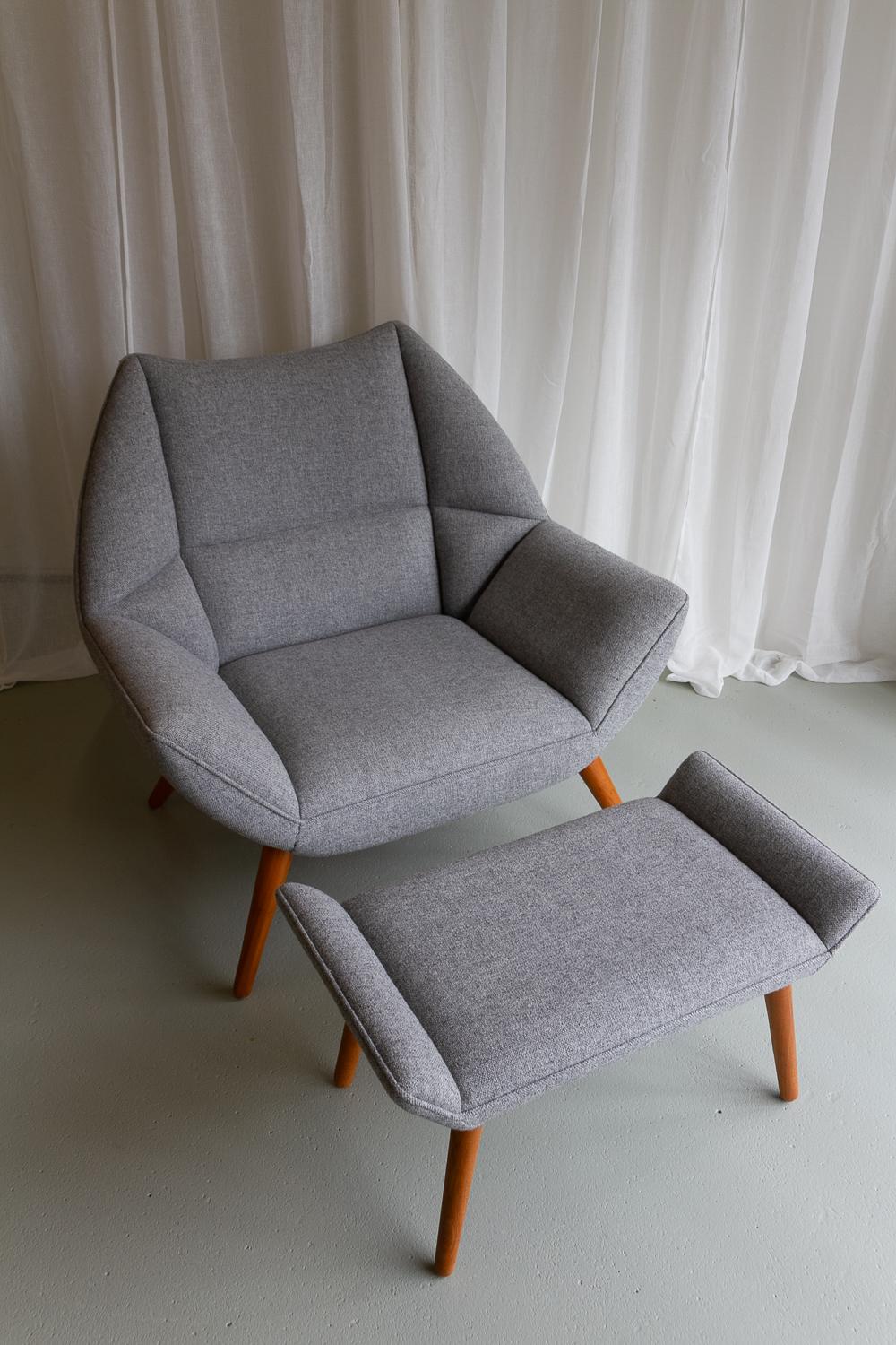 Danish Modern Easy Chair and Stool Model 12 by Kurt Østervig, 2010s. For Sale 13