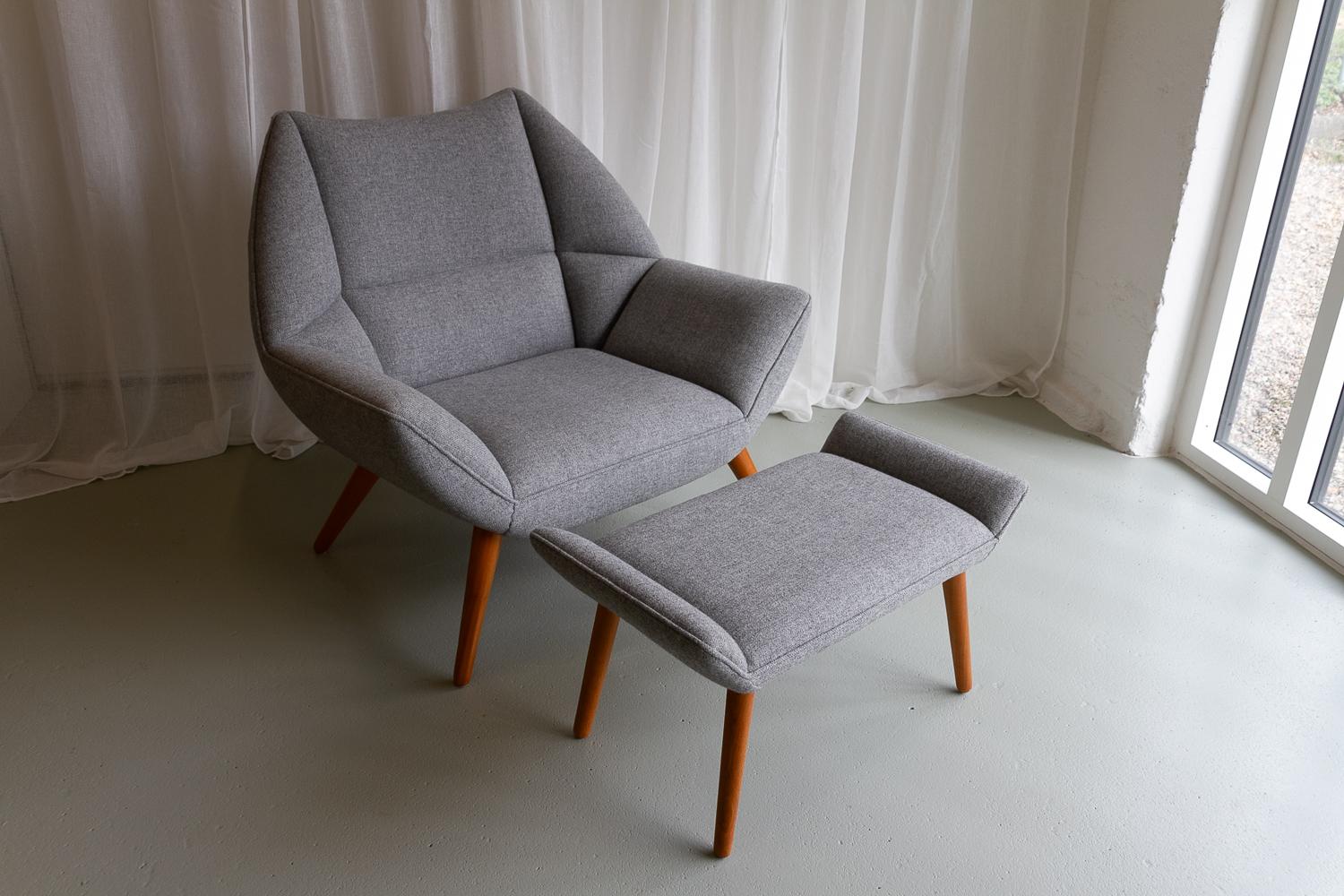 Danish Modern Easy Chair and Stool Model 12 by Kurt Østervig, 2010s. For Sale 14