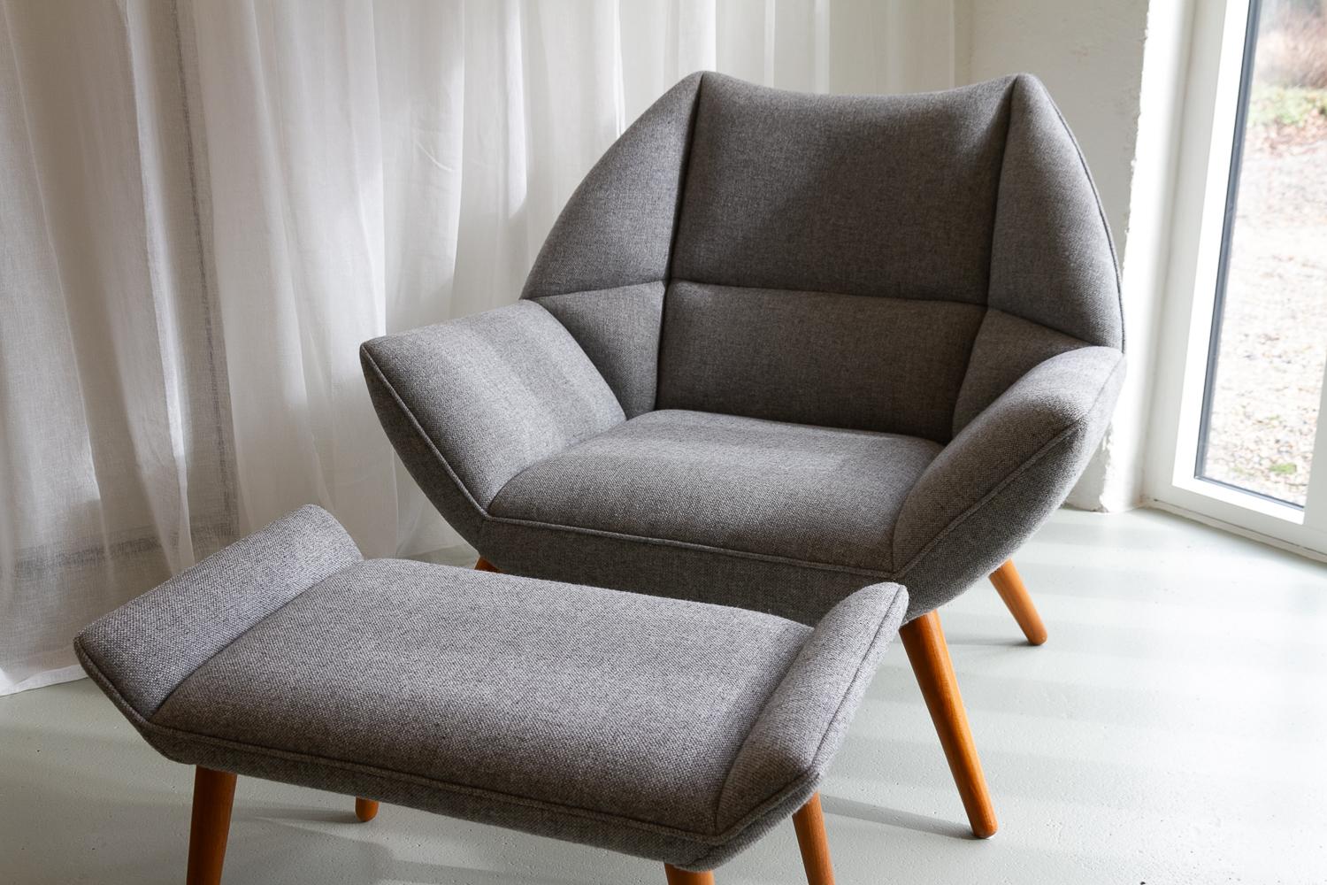 Scandinavian Modern Danish Modern Easy Chair and Stool Model 12 by Kurt Østervig, 2010s. For Sale