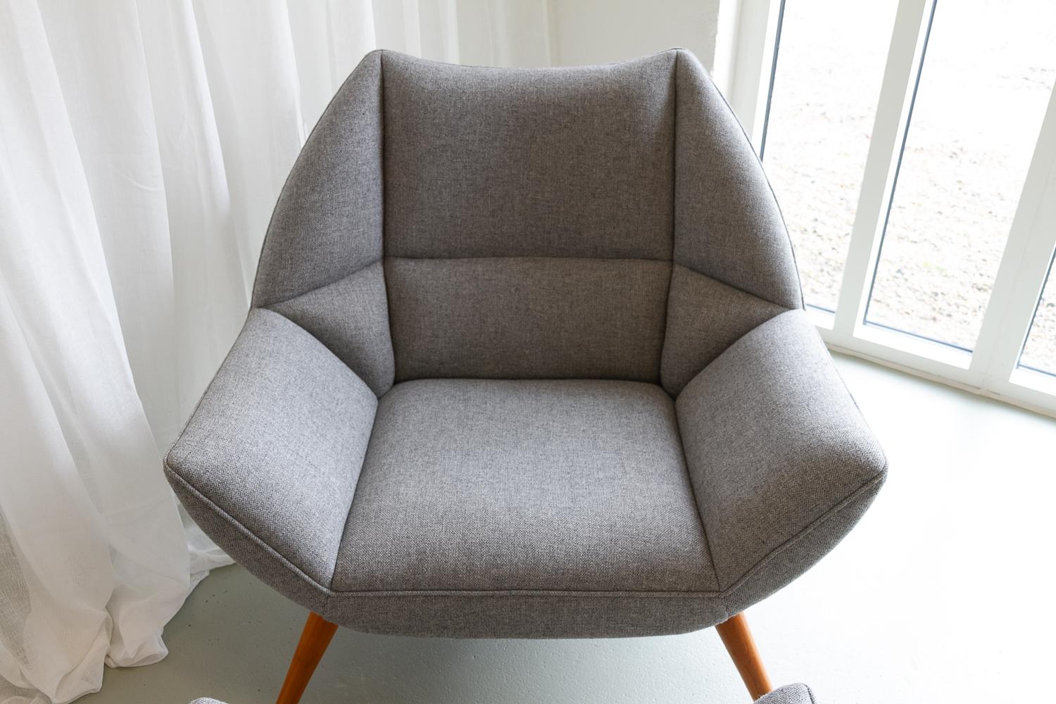 Wool Danish Modern Easy Chair and Stool Model 12 by Kurt Østervig, 2010s. For Sale