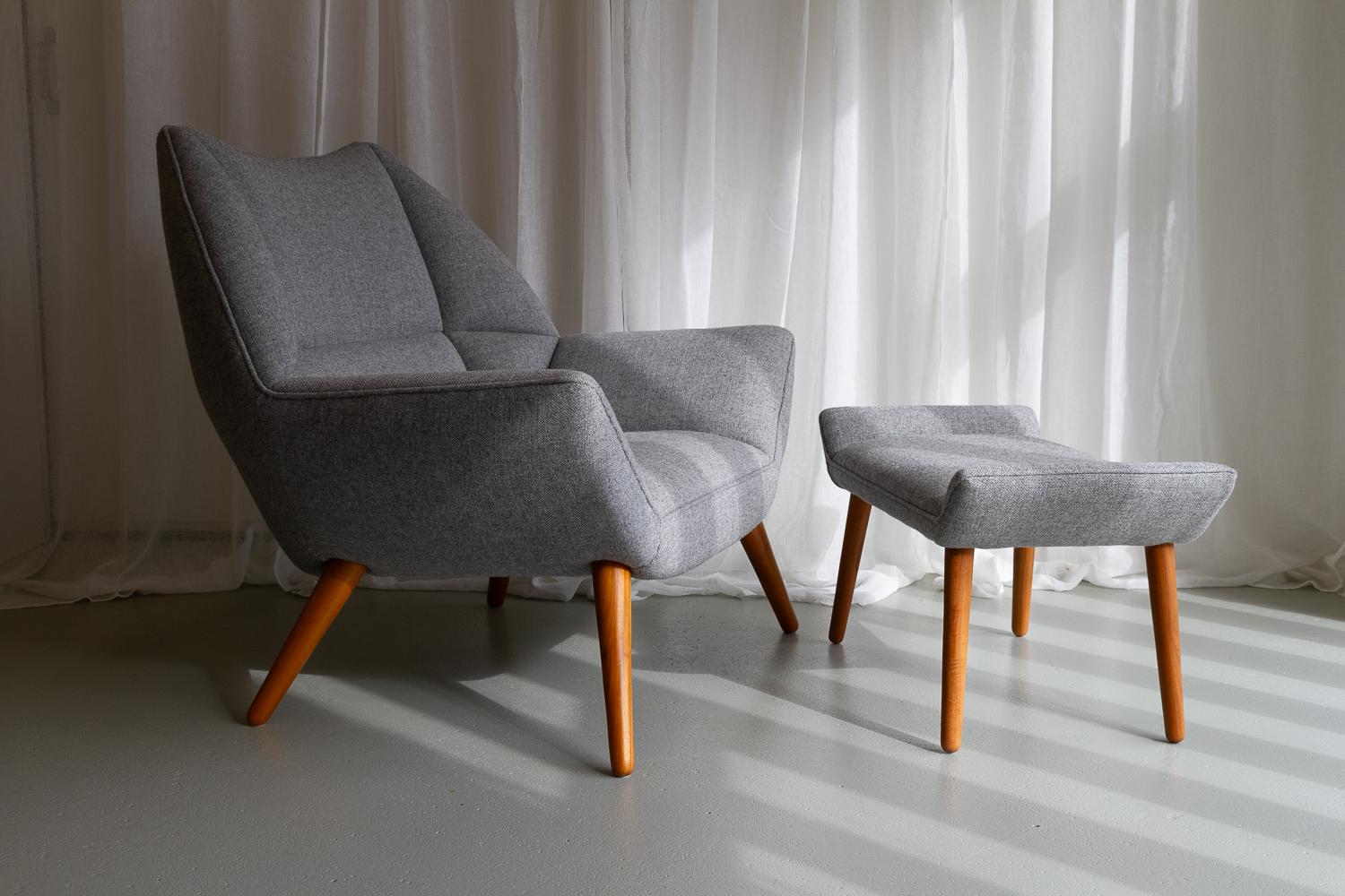 Danish Modern Easy Chair and Stool Model 12 by Kurt Østervig, 2010s. For Sale 1