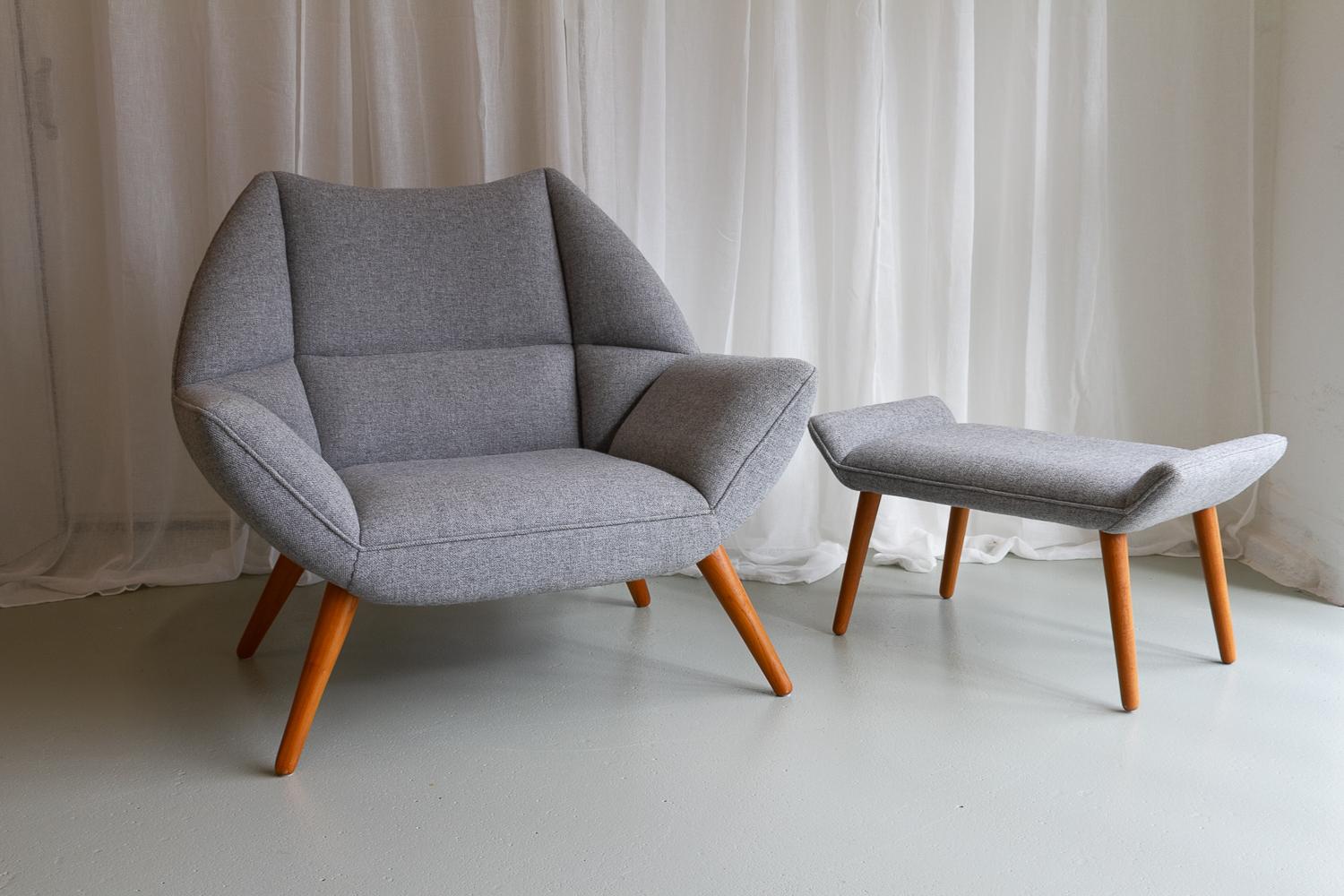 Danish Modern Easy Chair and Stool Model 12 by Kurt Østervig, 2010s. For Sale 2