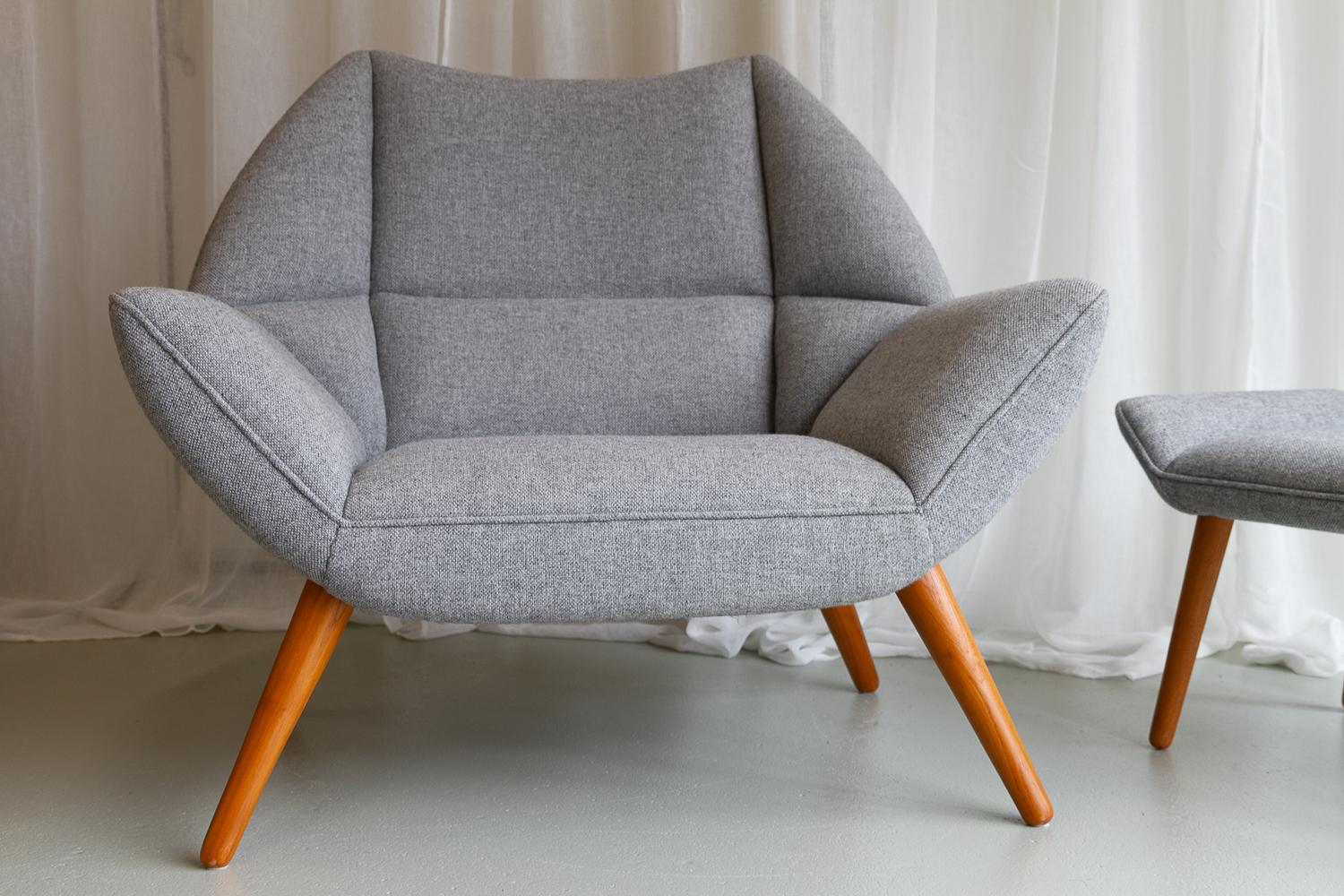 Danish Modern Easy Chair and Stool Model 12 by Kurt Østervig, 2010s. For Sale 3